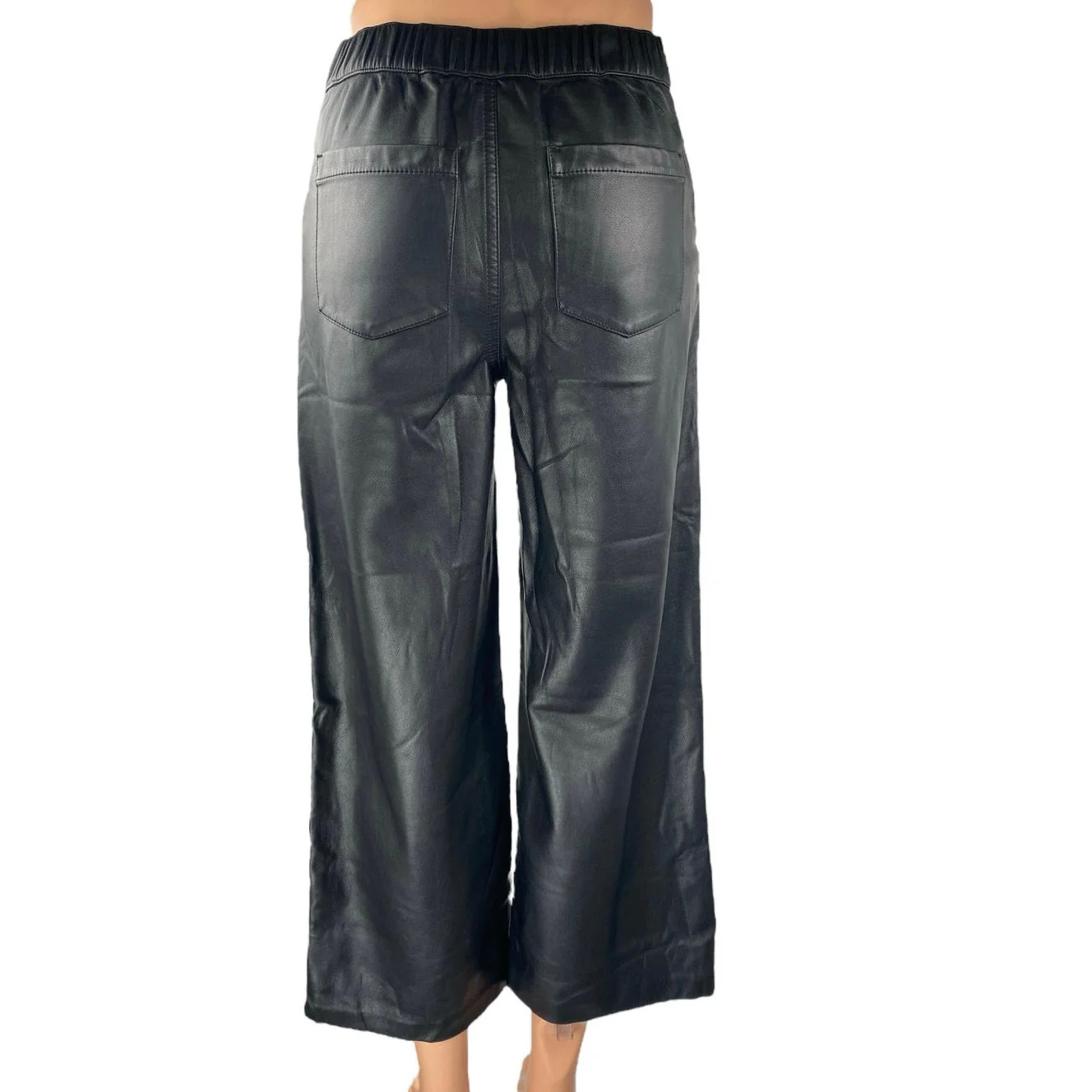 Oak + Fort Women's Black Faux Leather Vegan Wide Leg  Crop Trousers Pants Size S - Image 3