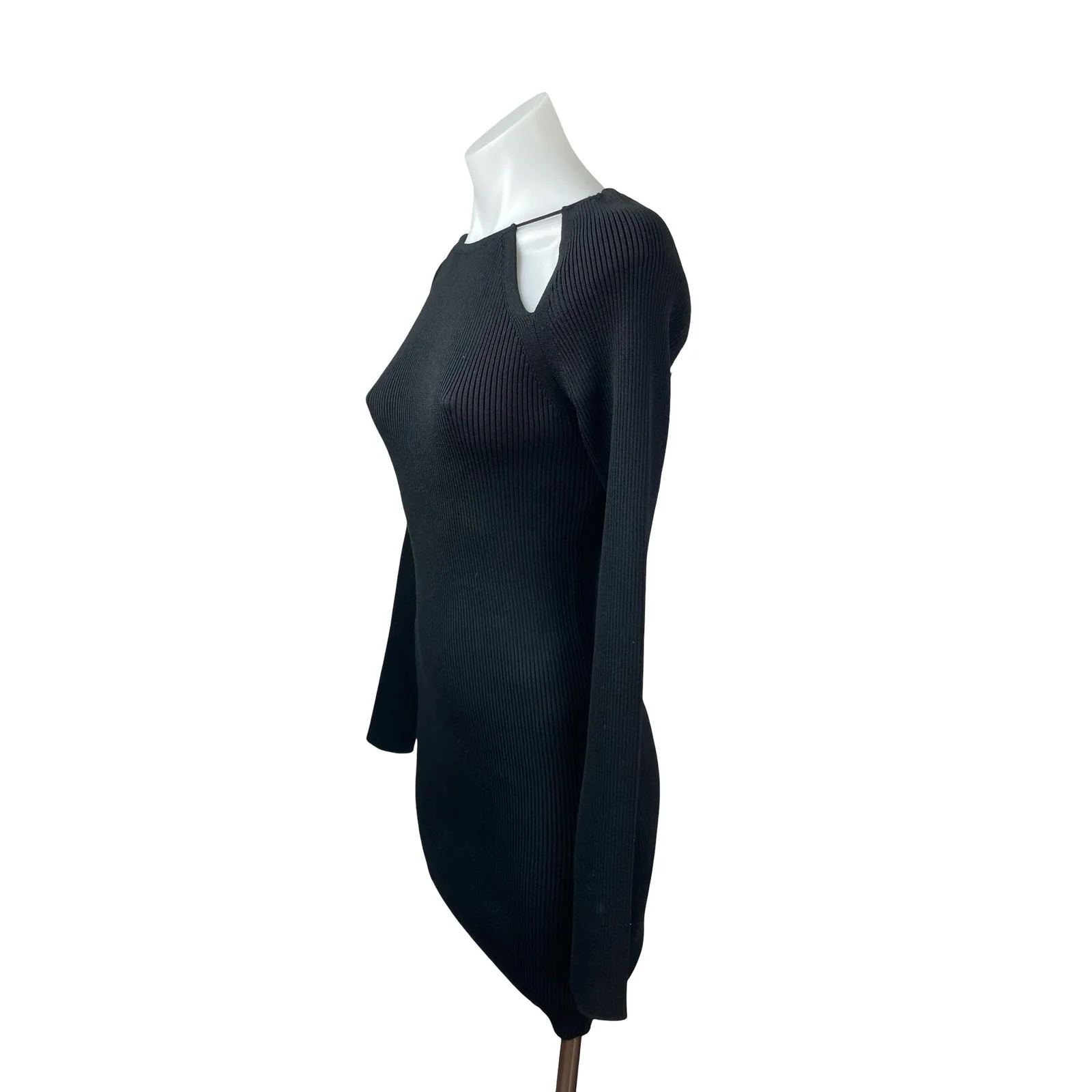 Oak + Fort Women's Black Ribbed Knit Cut Out Long Sleeve Mini Bodycon Dress Sz S - Image 2