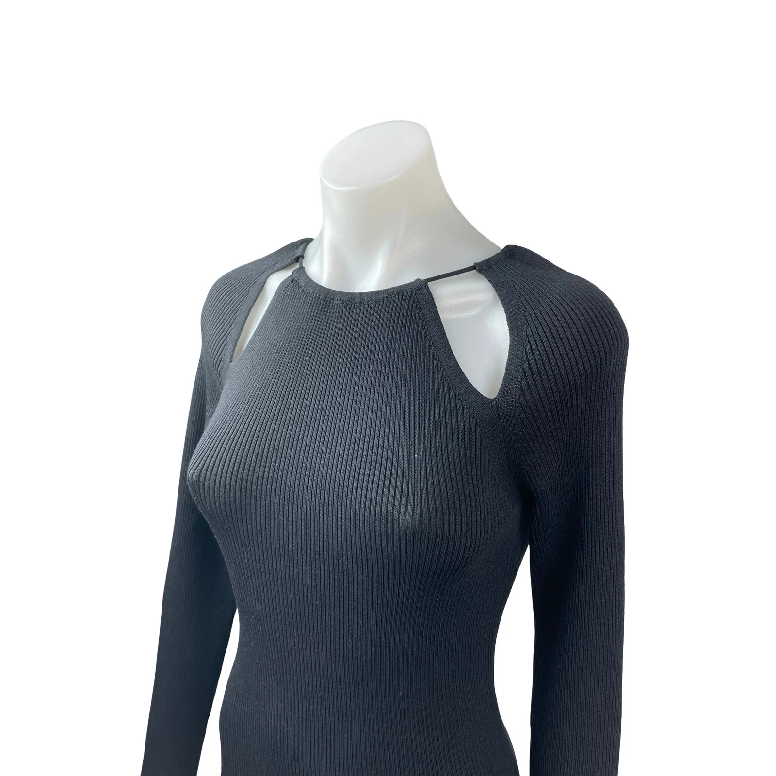 Oak + Fort Women's Black Ribbed Knit Cut Out Long Sleeve Mini Bodycon Dress Sz S - Image 3