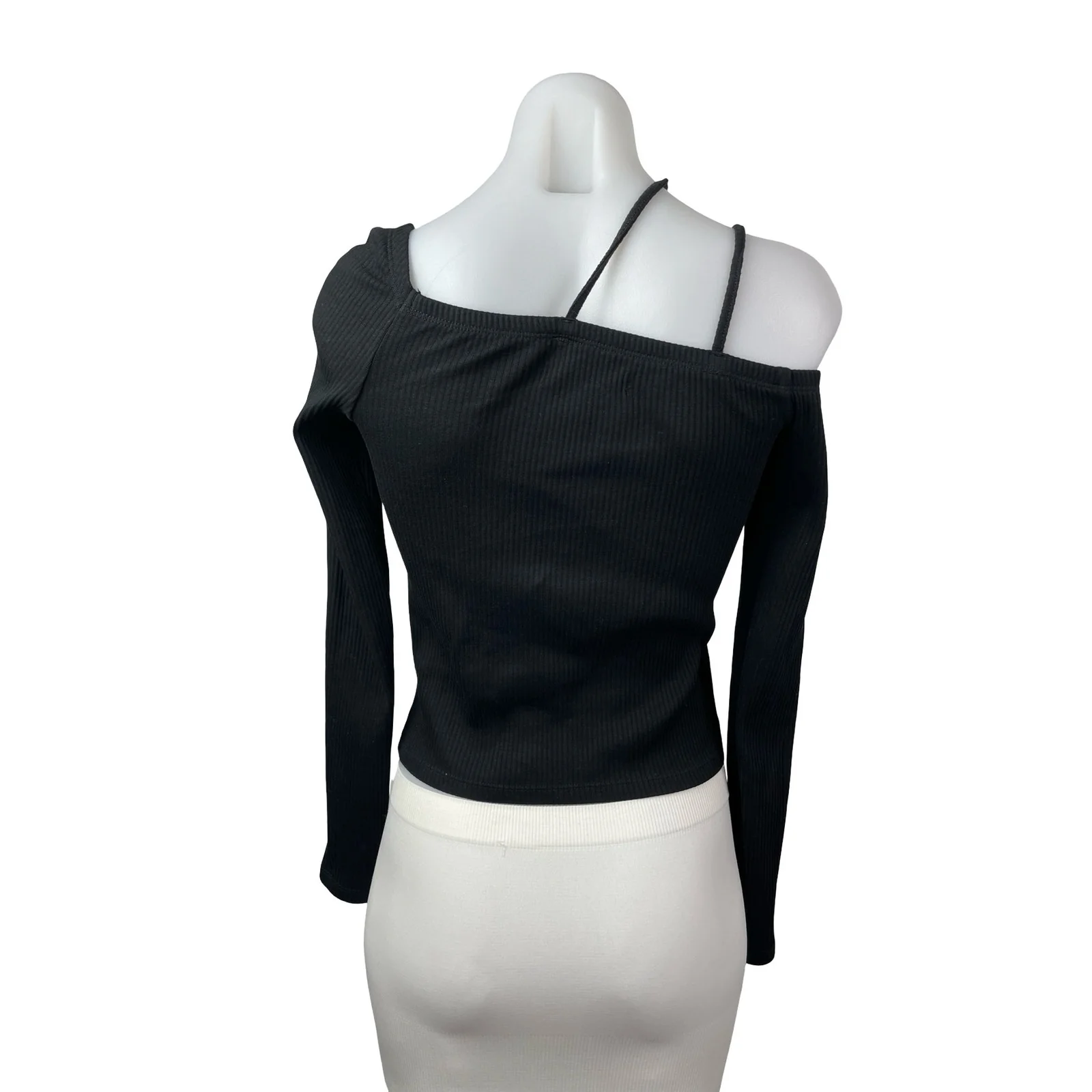 Oak + Fort Women's Black Ribbed Off Shoulder Long Sleeve Crop Tee T-Shirt Top XS - Image 4
