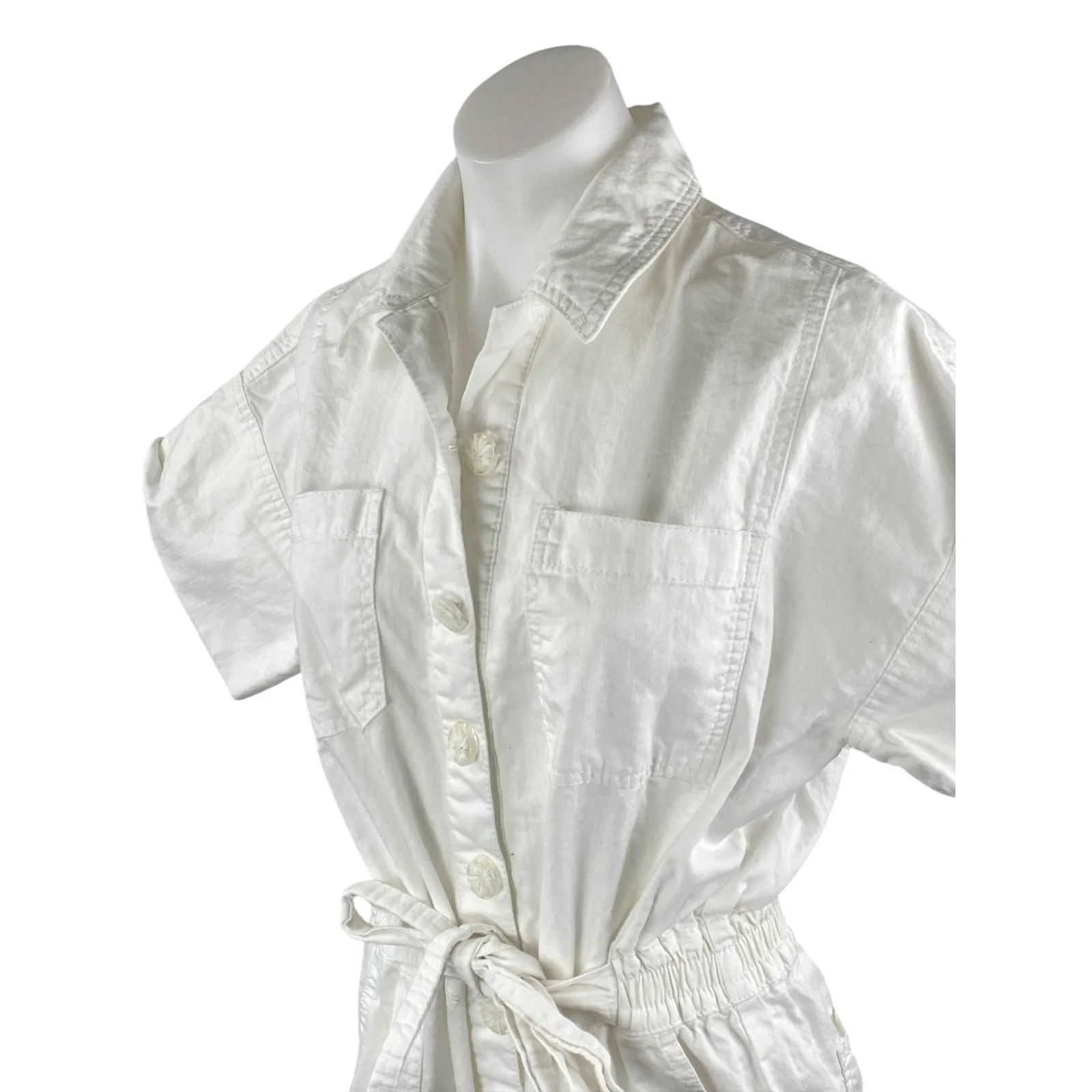 Oat White Collared Short Sleeve Button Down Cargo Playsuit Jumpsuit Romper Sz S - Image 2