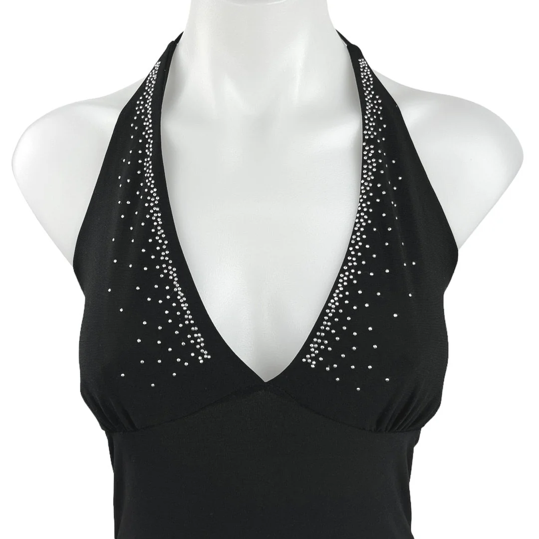 Ocean Drive Clothing Co. Women's Black V-Neck Halter Cocktail Mini Party Dress L - Image 3