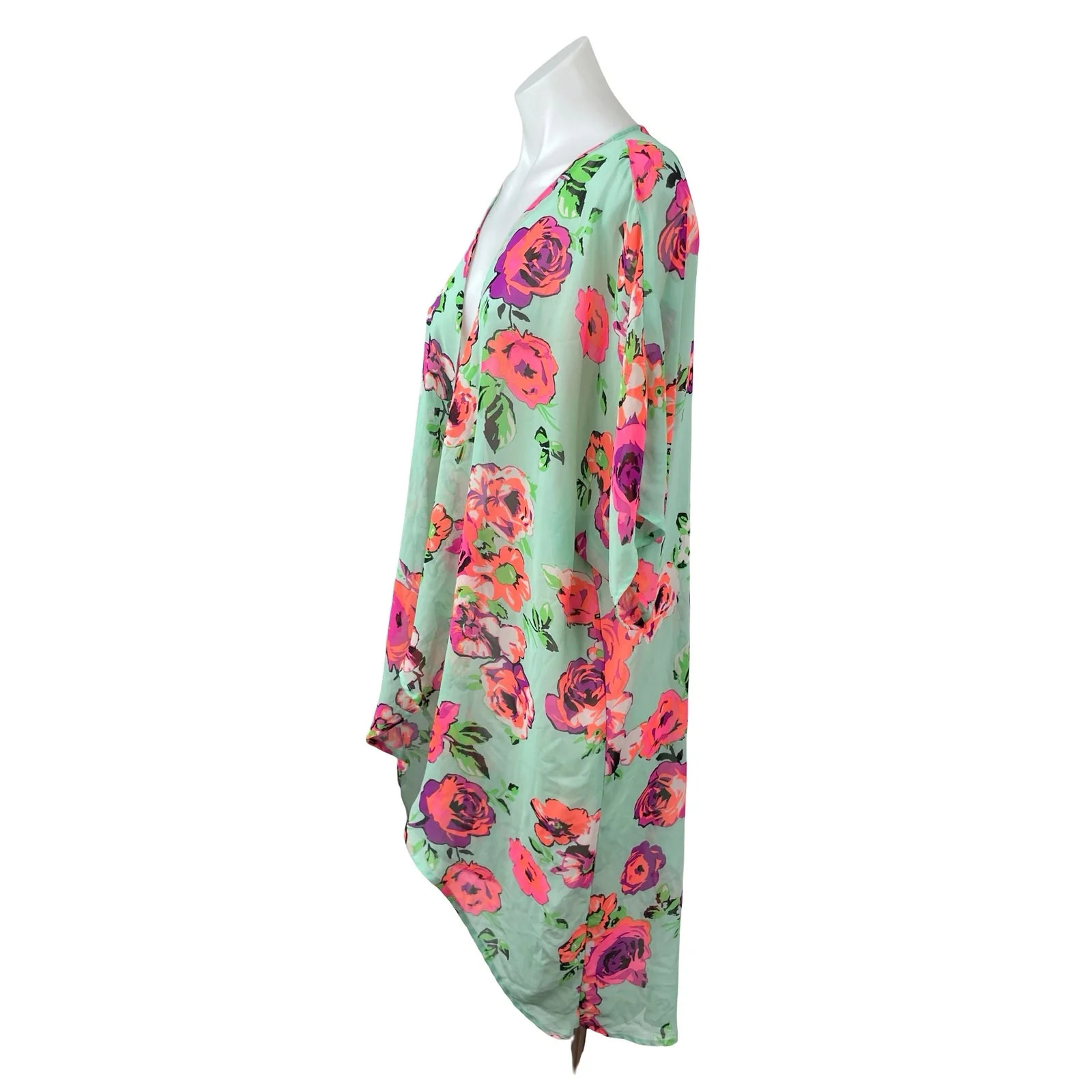Ocean Pacific Multicolor Floral Long Sleeve Kimono Duster CoverUp Cardigan Top M - Image 2
