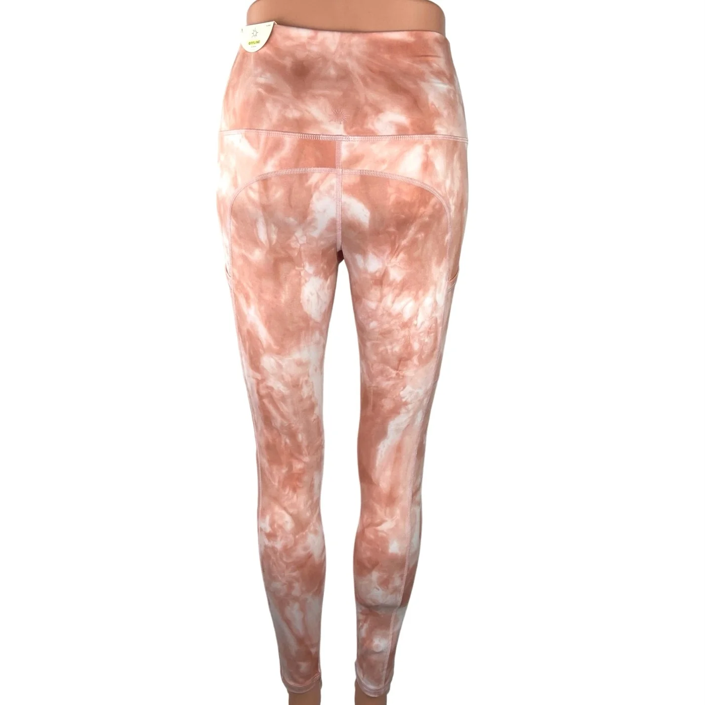 OFFLINE By Aerie NWT Orange Coral White Tie Dye Cropped Yoga Leggings Size S - Image 3