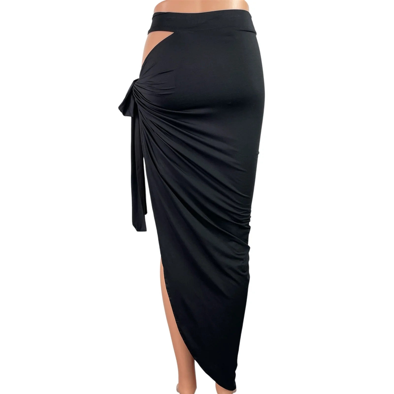 Oh Polly Black Cutout Tie High Waisted Drape Asymmetric Pencil Maxi Skirt Size 0 - Image 3