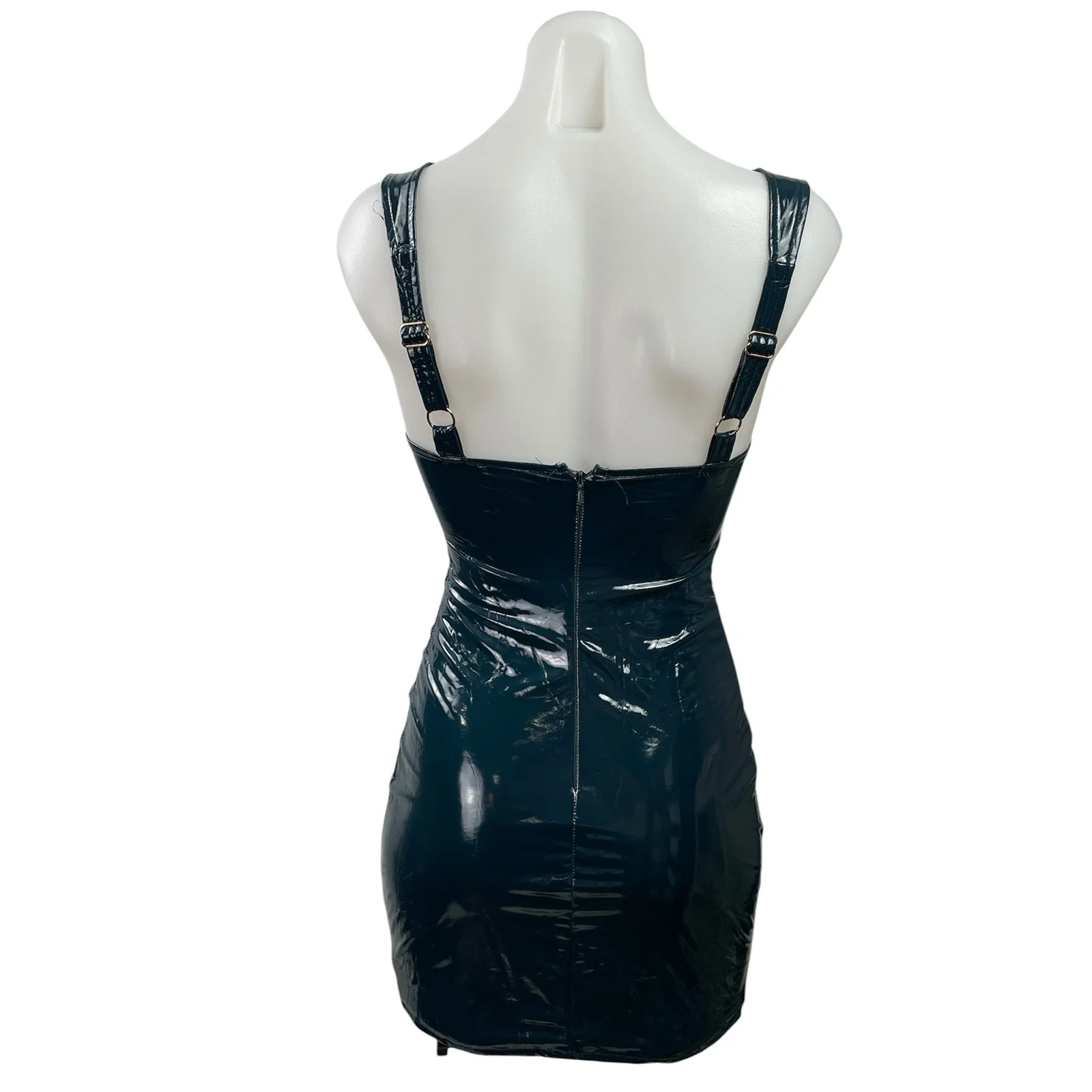 Oh Polly Blue Patent Faux Leather Sleeveless Bustier Cami Mini Bodycon Dress 2 - Image 3
