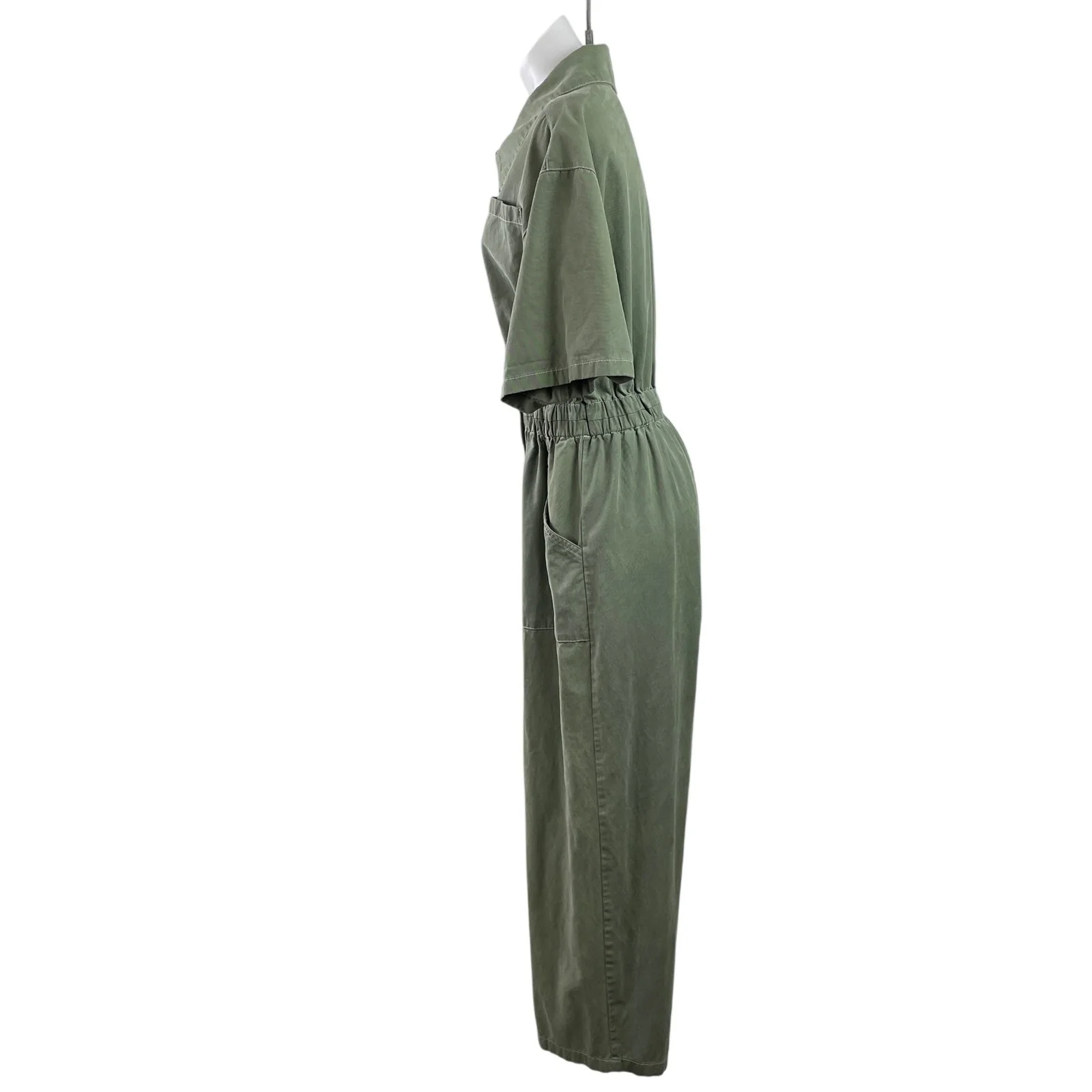 Oh Seven Days Bobby Green Short Sleeve Button Elastic Waist Utility Jumpsuit M - Image 2