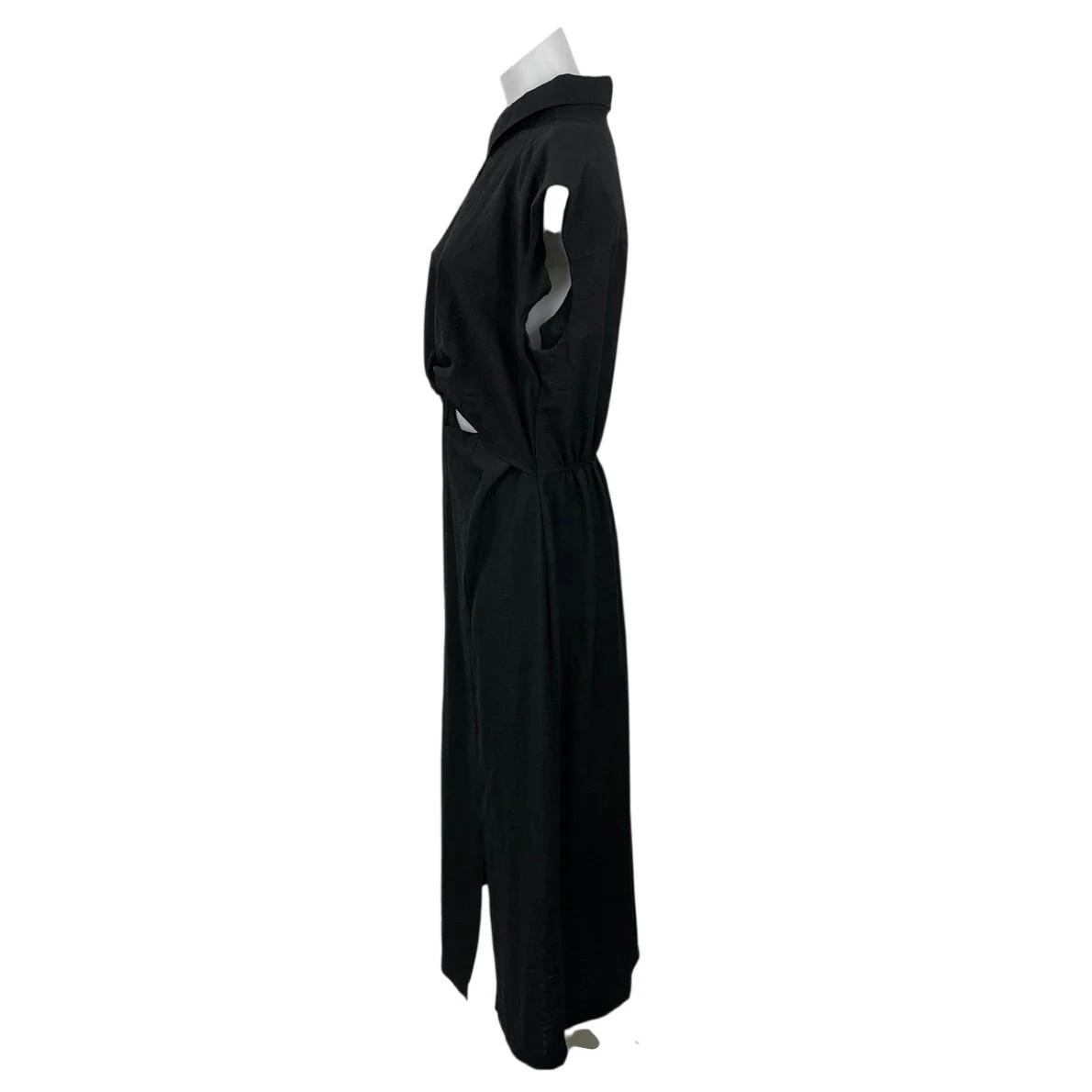 Old Navy Black Short Cap Sleeve Button Twist Front Slit Midi Shirt Dress Size L - Image 3