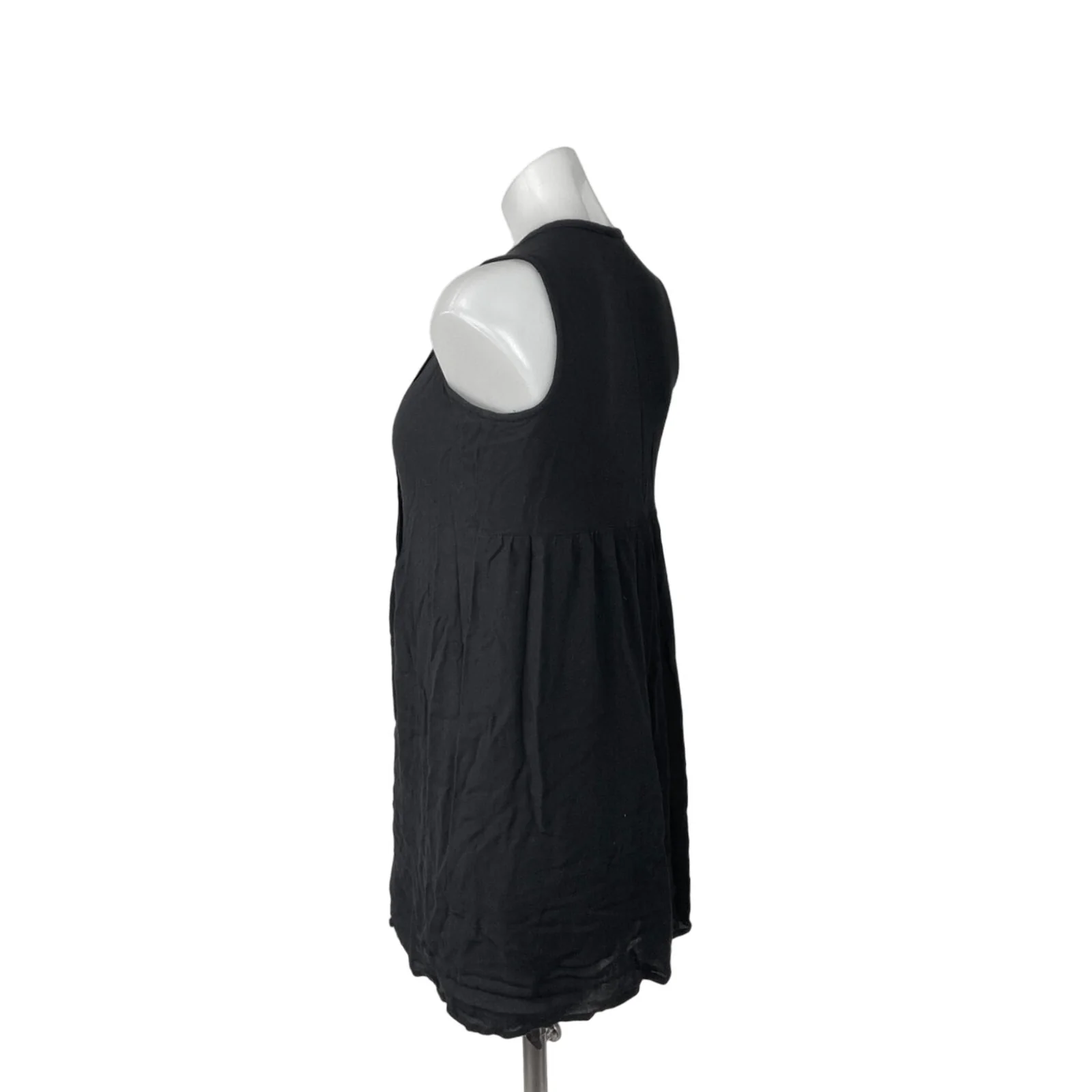 Old Navy Black Sleeveless Pleated Front Tassel Pull On Mini Babydoll Dress Sz XS - Image 2