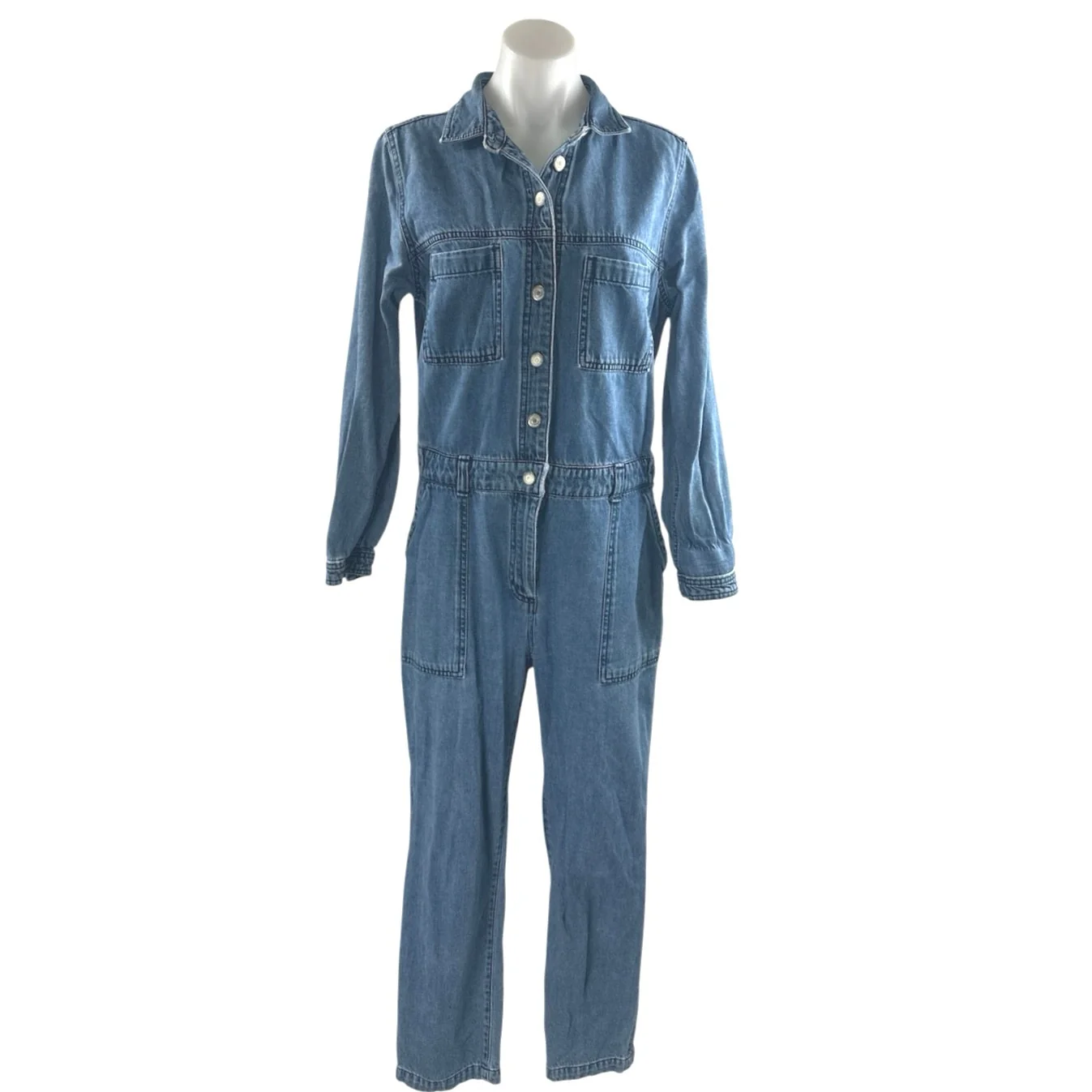 Old Navy Blue Collared Long Sleeve Button Down Denim Coverall Romper Jumpsuit M