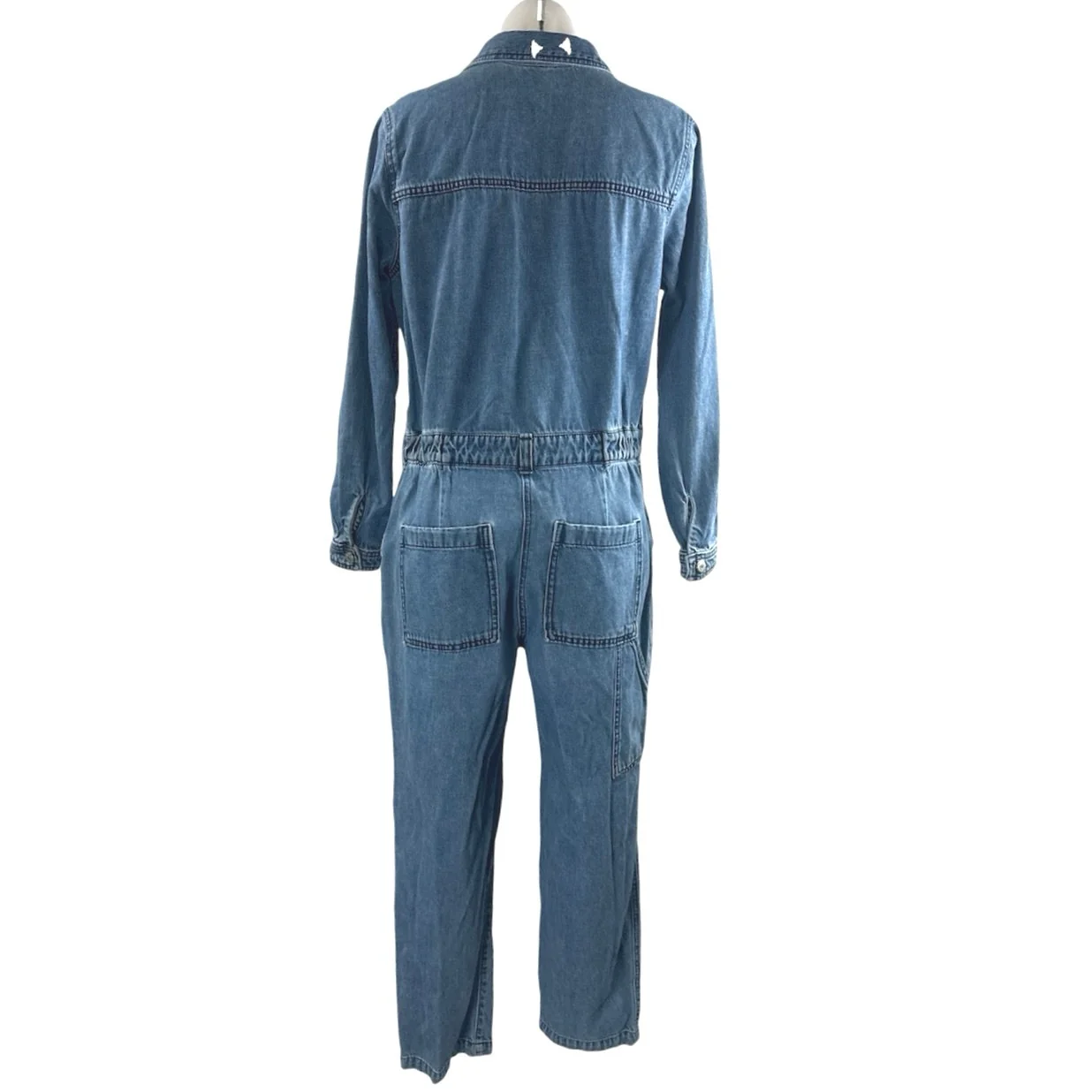 Old Navy Blue Collared Long Sleeve Button Down Denim Coverall Romper Jumpsuit M - Image 3