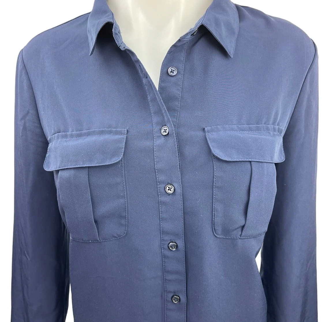 Old Navy Blue Knee Length Button Front Pocket Long Sleeve Shirt Dress Size M - Image 3