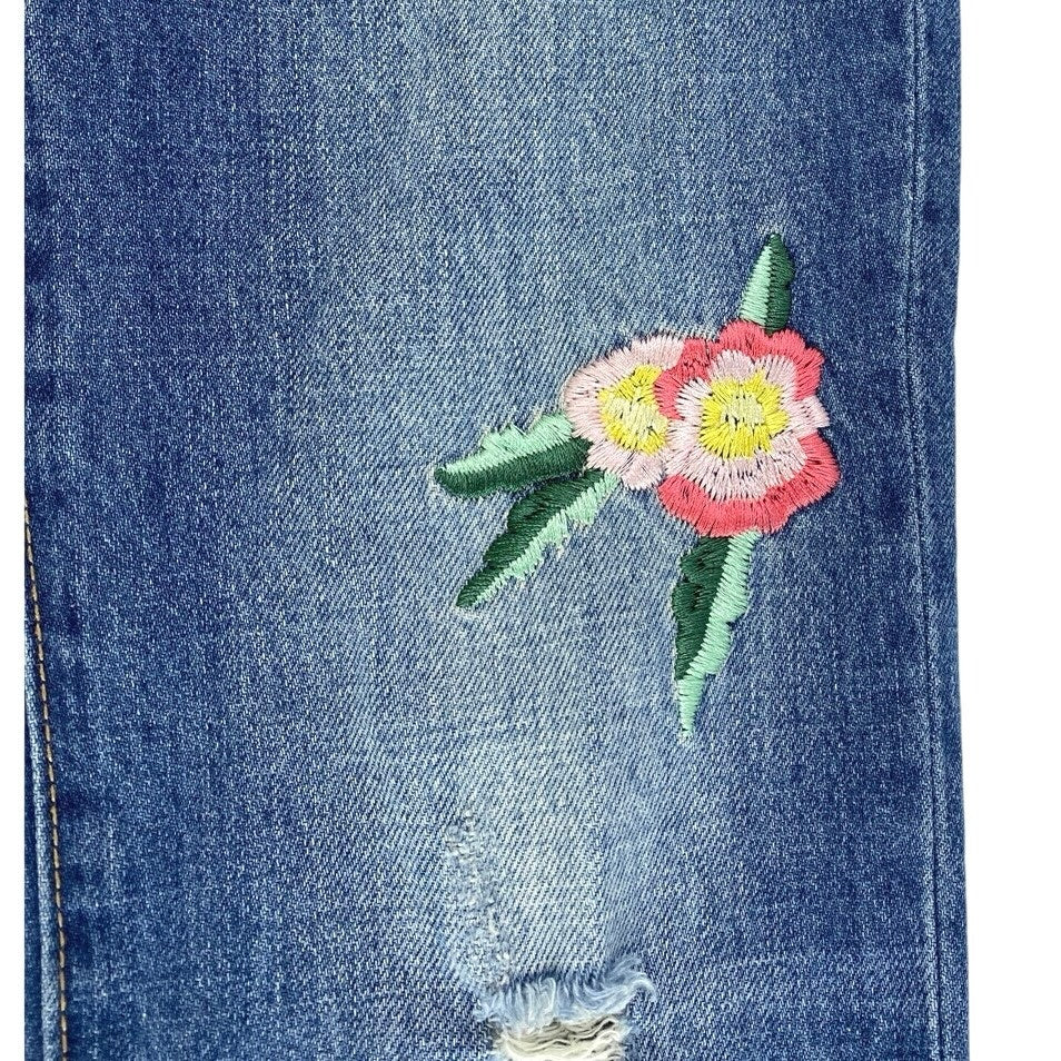 Old Navy Boyfriend Skinny Girls Blue Floral Embroidered Straight Denim Jeans 14 - Image 4
