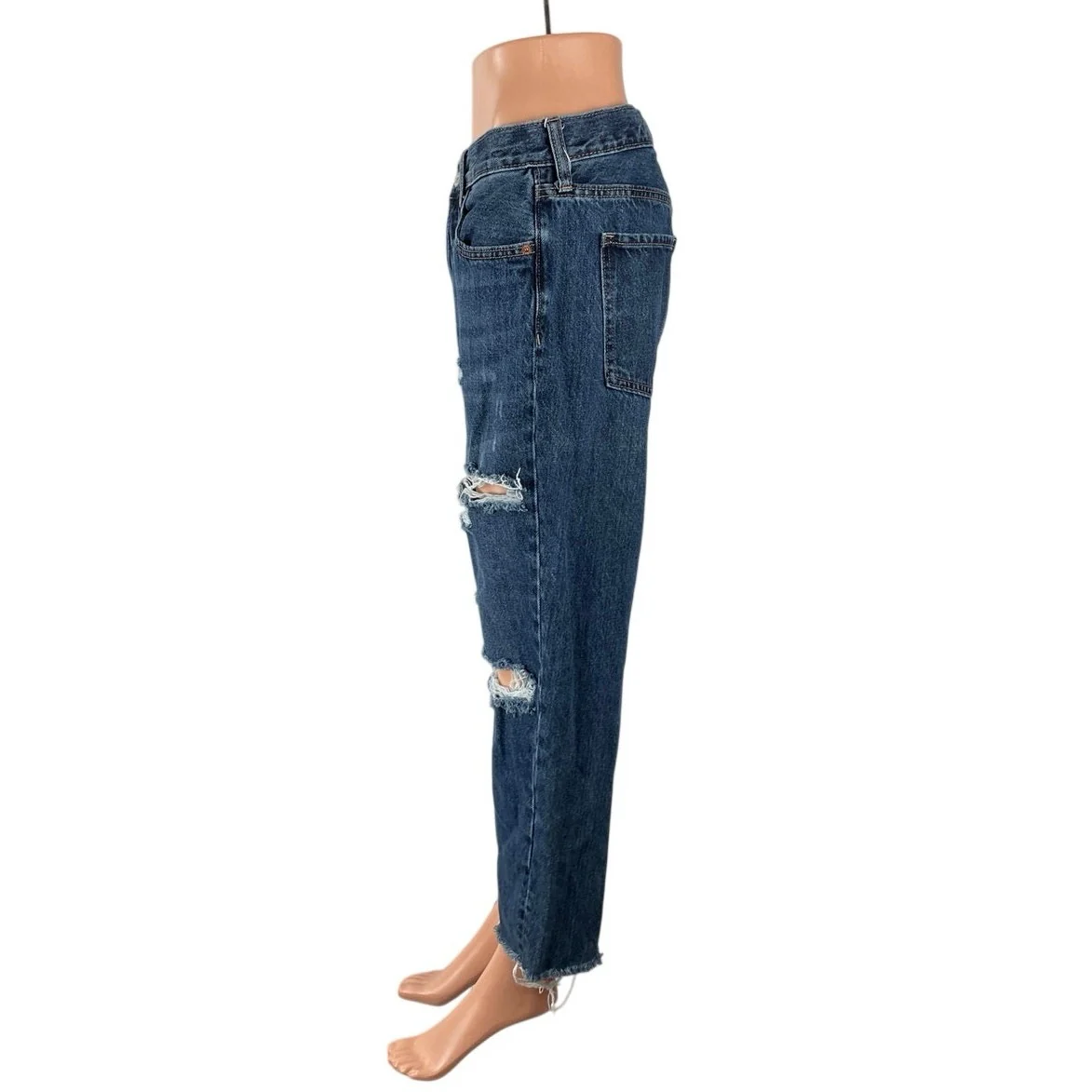 Old Navy Distressed Raw Frayed Hem Straight Dad Boyfriend Denim Jeans Pants Sz 6 - Image 2