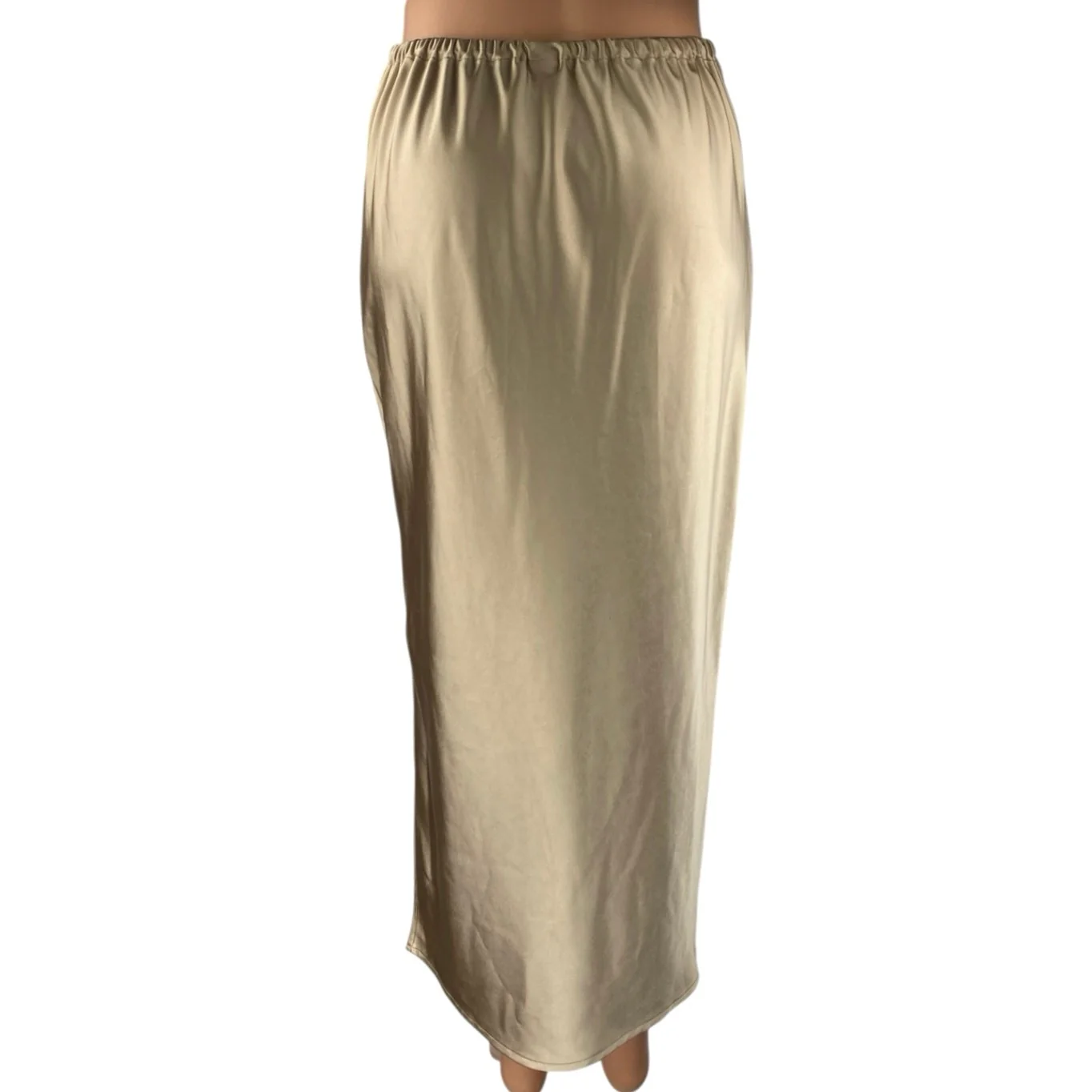 Old Navy Gold Metallic Silky Satin High Waist Slit Midi Straight Pencil Skirt XS - Image 3