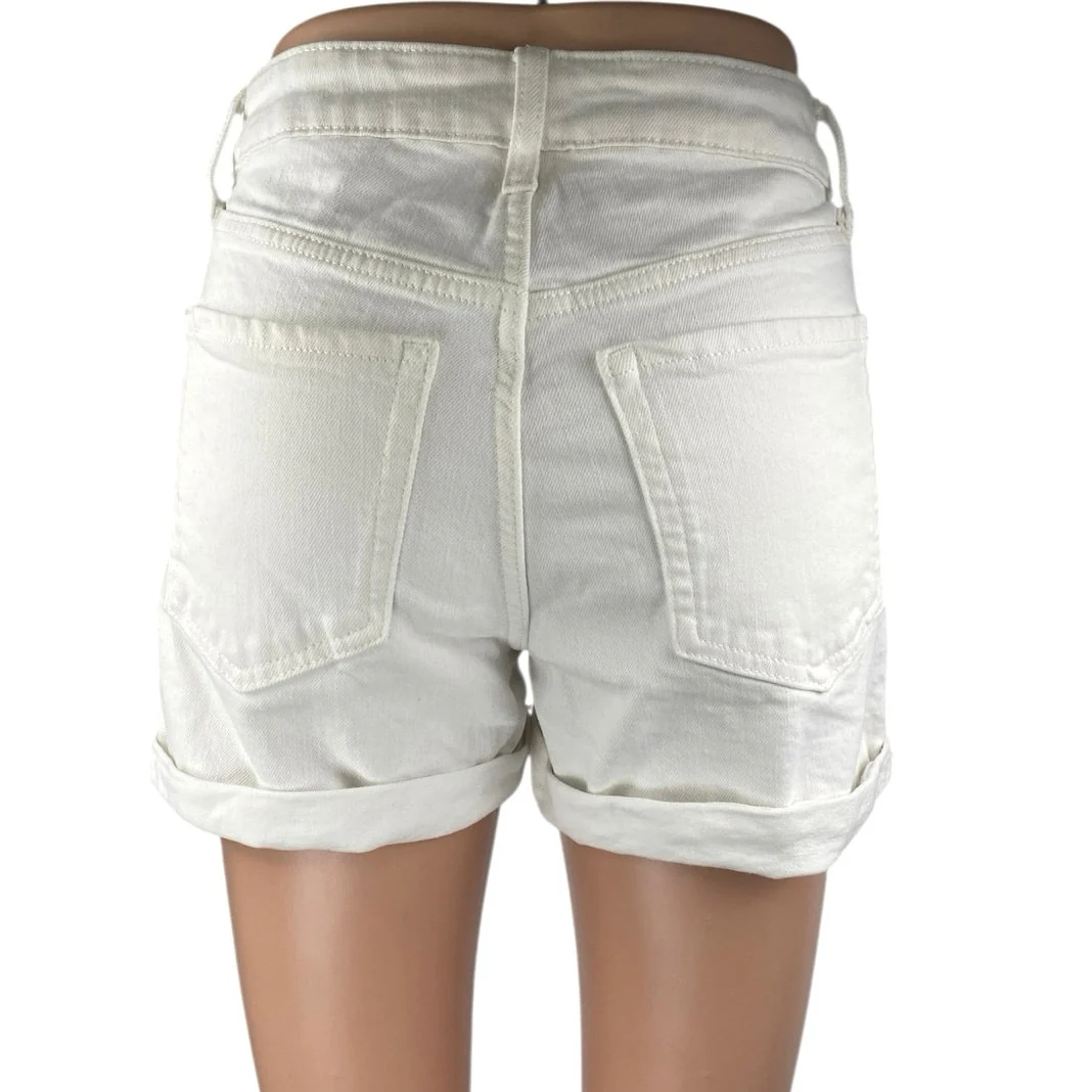 Old Navy High Rise OG Straight Women's White Cuffed Denim Jean Shorts Size 0 - Image 3