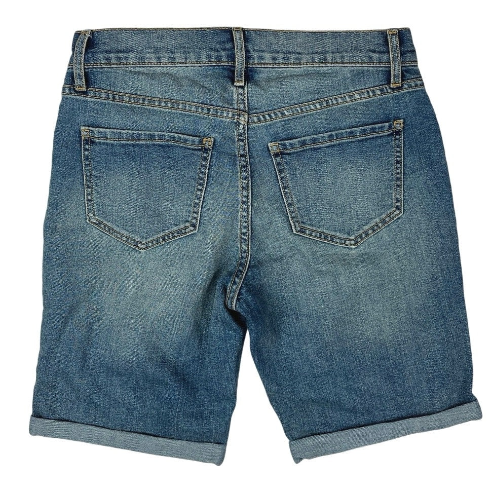 Old Navy Womens Blue Denim Mid Rise Stretch Casual Straight Mini Jeans Shorts Sz 0 - Image 2