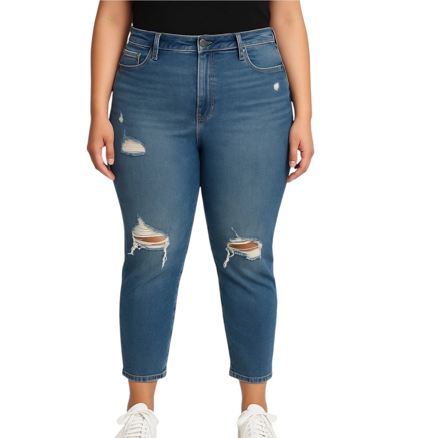Old Navy O.G. Straight Women's Blue Distressed High Rise Cropped Denim Jeans 10 - Image 2