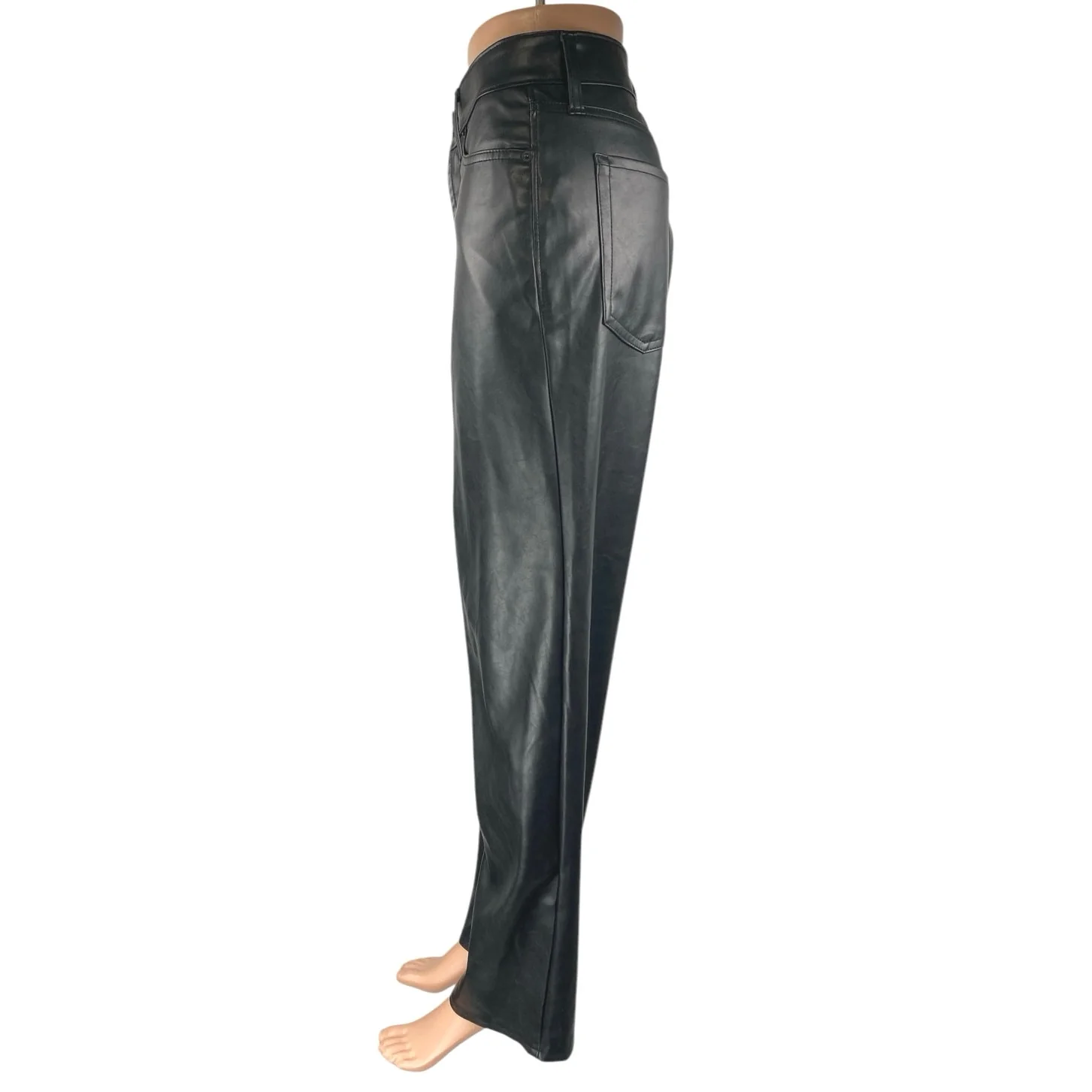 Old Navy OG Loose Women's Black Faux Leather High Rise Straight Trousers Pants 8 - Image 2