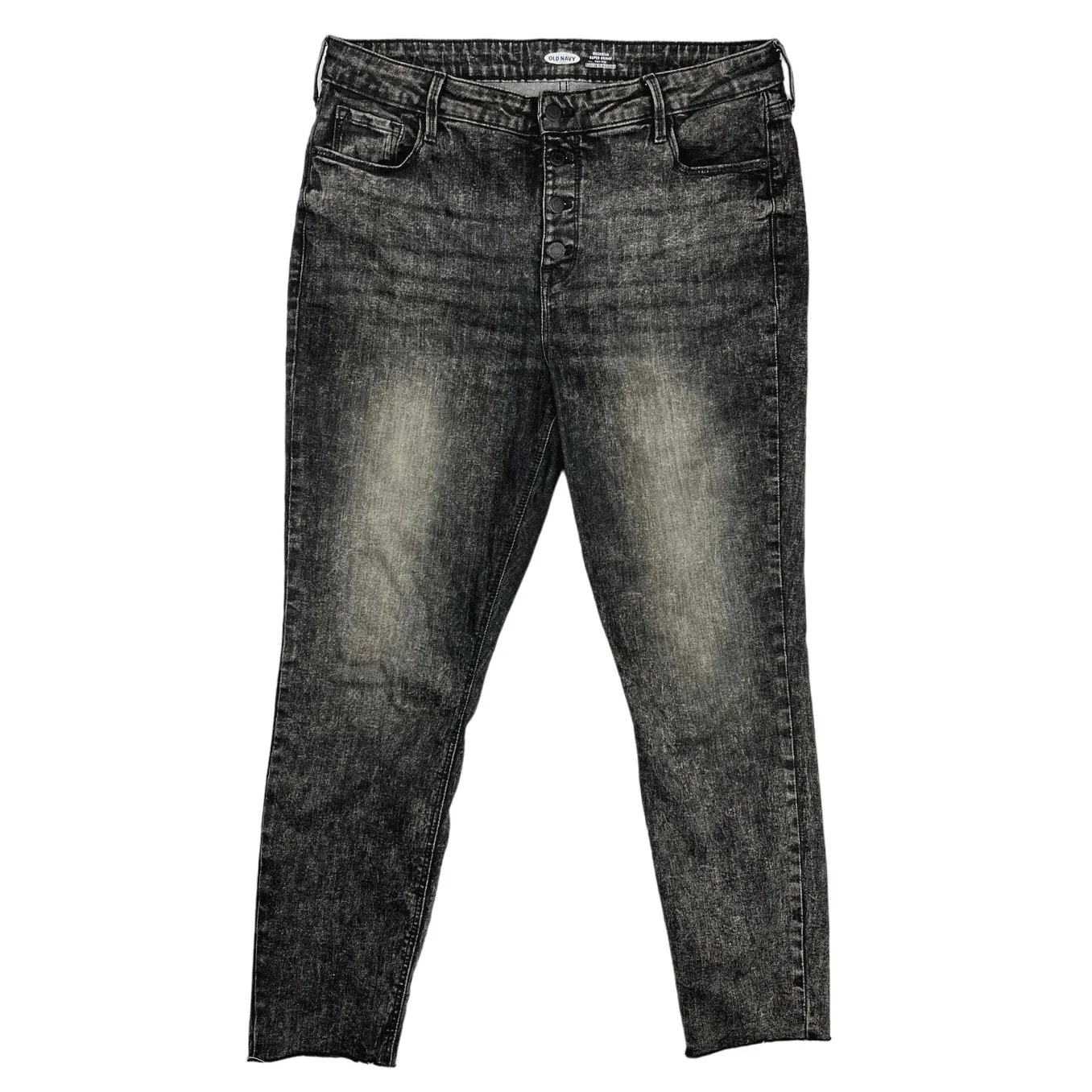Old Navy Rockstar Super Skinny High Rise Black Stretch Raw Hem Denim Jeans Sz 16