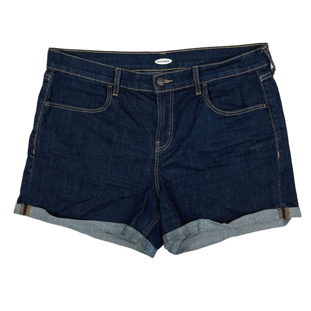 Old Navy Women's Blue Solid High Rise Boyfriend Denim Jeans Mini Shorts Size 14