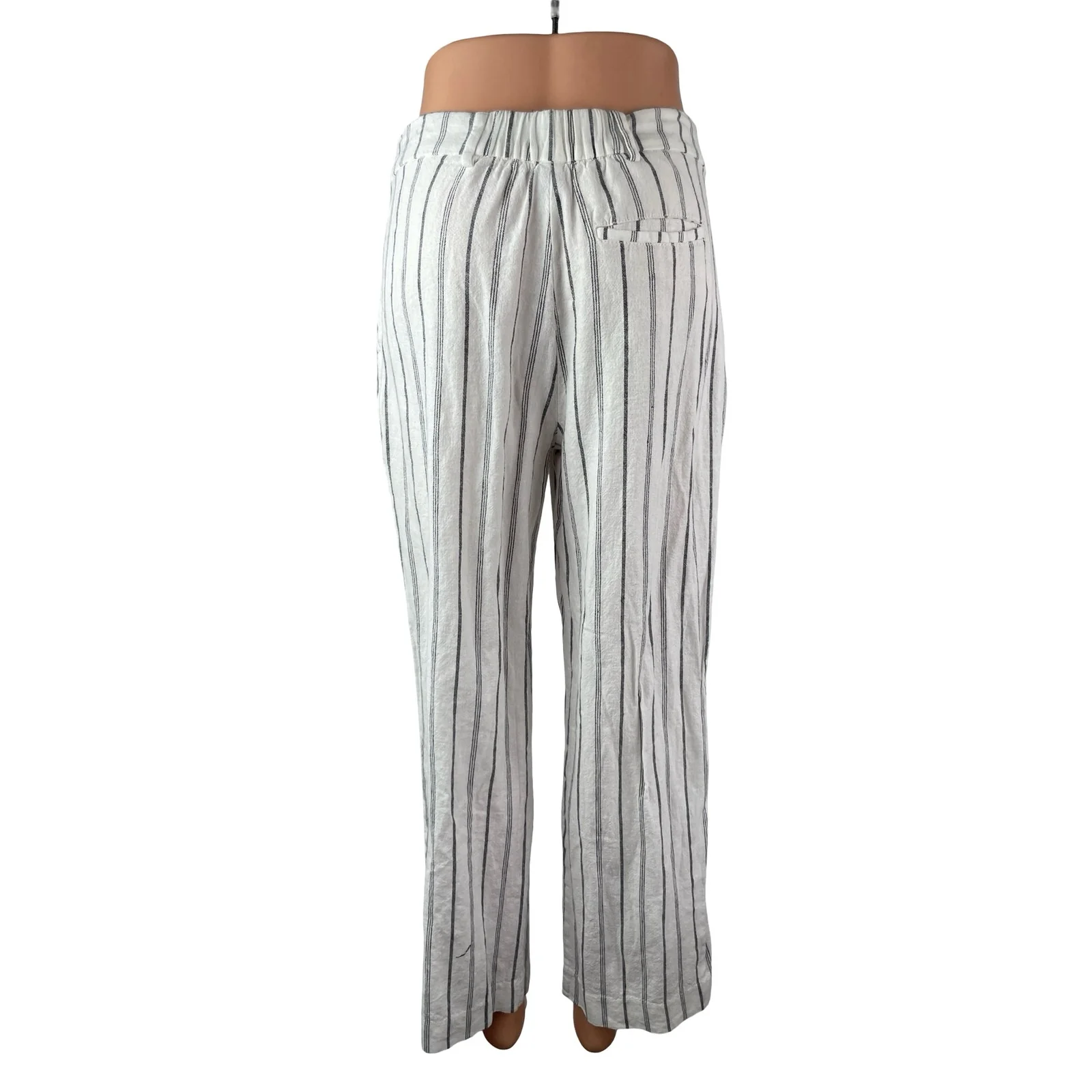 Old Navy Women's White Linen Striped Taylor High Rise Wide Leg Trousers Pants S - Image 4