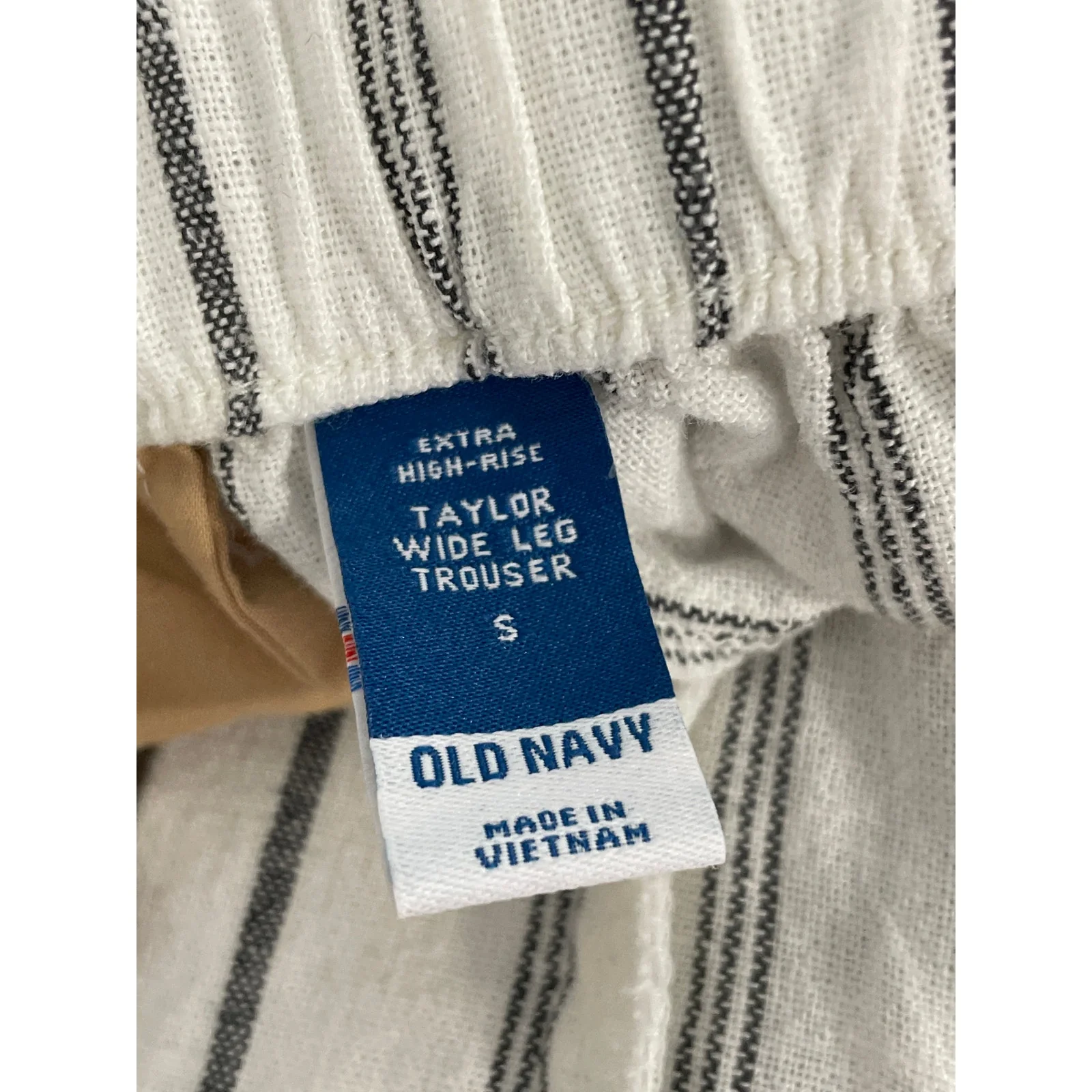 Old Navy Women's White Linen Striped Taylor High Rise Wide Leg Trousers Pants S - Image 5