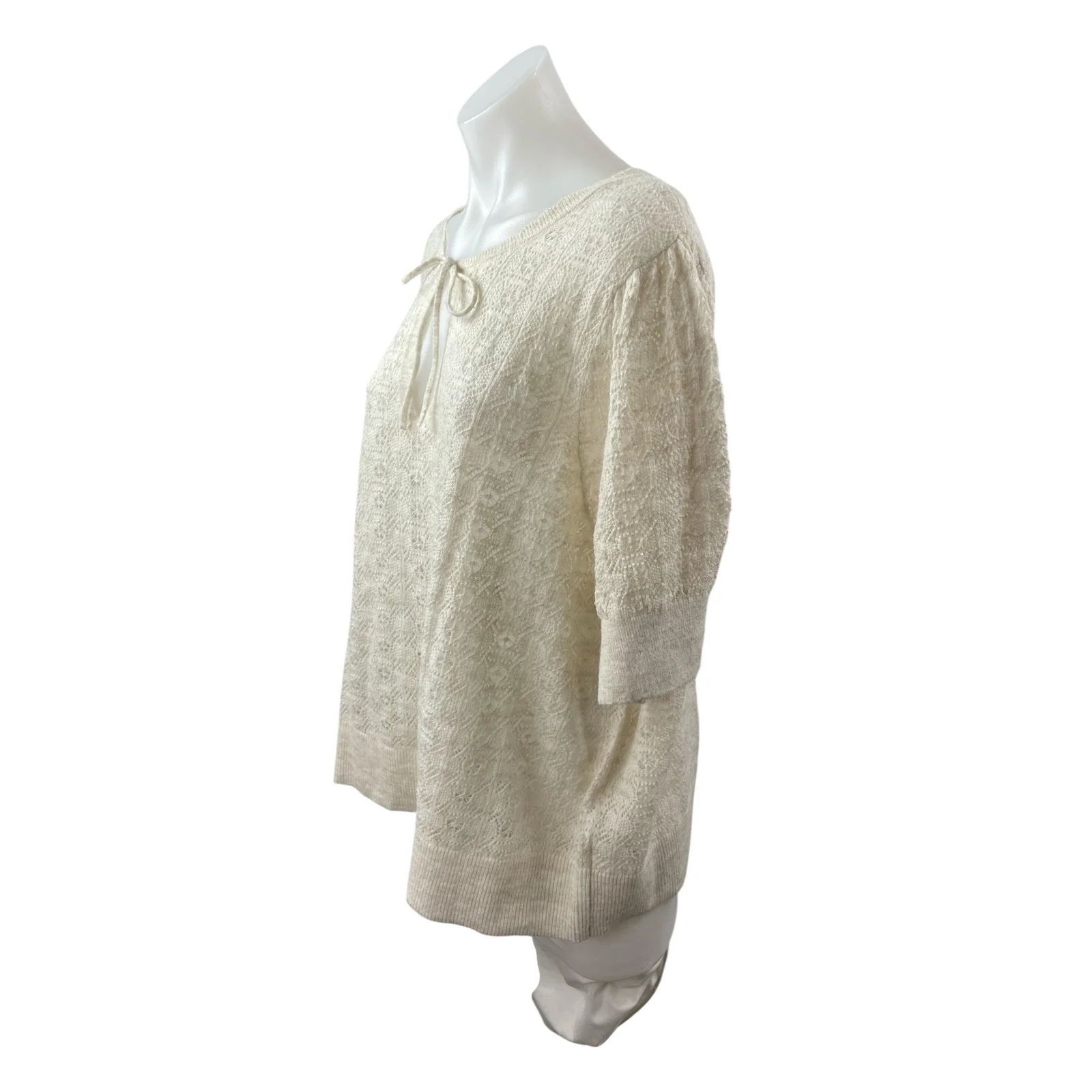 Old Navy Women's White Wool Knit Crochet Tie Short Sleeve Sweater Top Size 3X - Image 3
