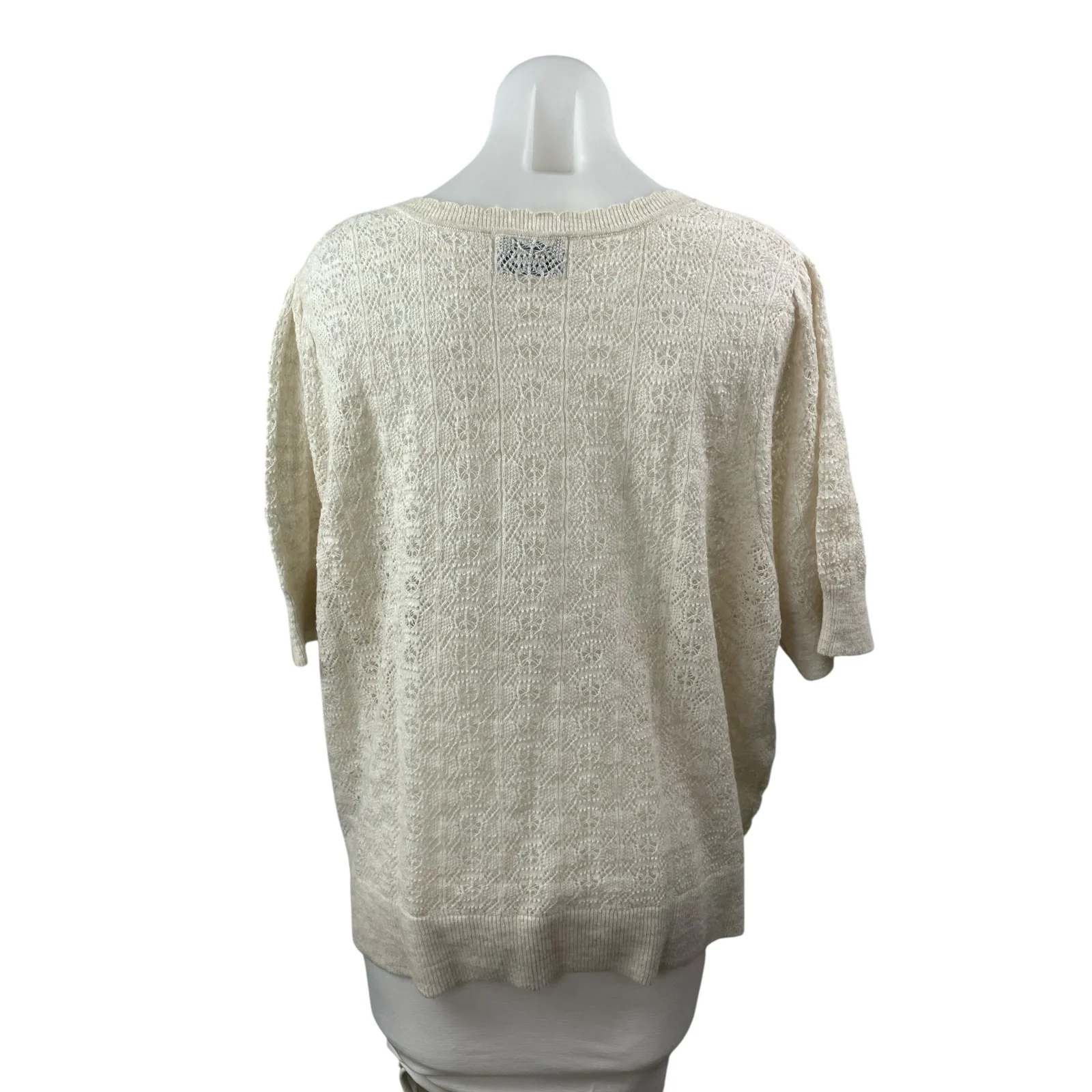 Old Navy Women's White Wool Knit Crochet Tie Short Sleeve Sweater Top Size 3X - Image 4