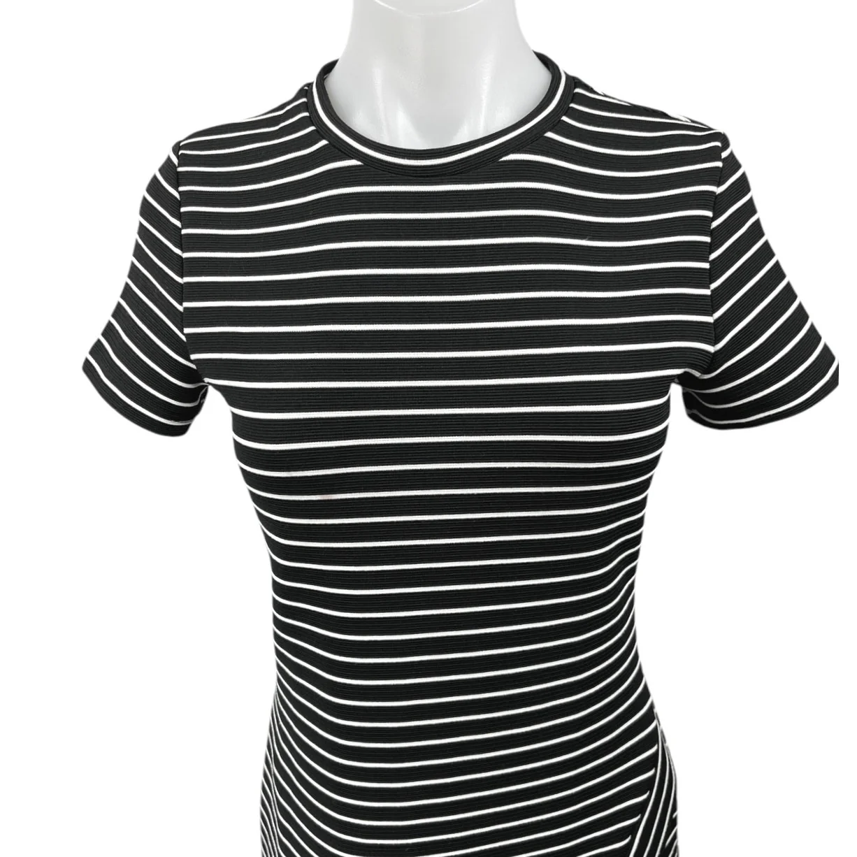 Olivaceous Black White Striped Rib Knit Short Sleeve Mini T-Shirt Shift Dress M - Image 3