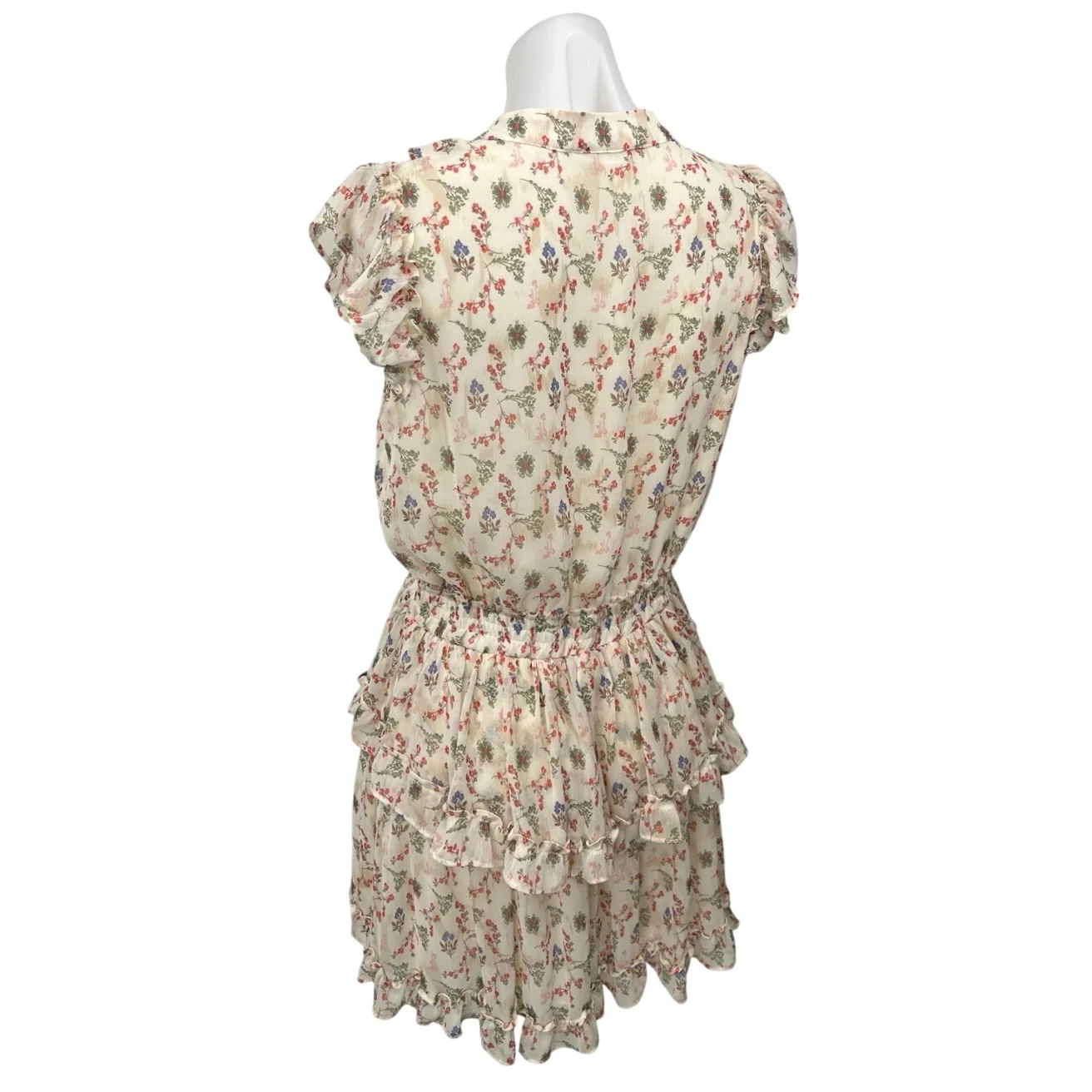 Olivaceous Cream Floral Sleeveless Ruffle Frill Tiered Mini Fit & Flare Dress M - Image 2