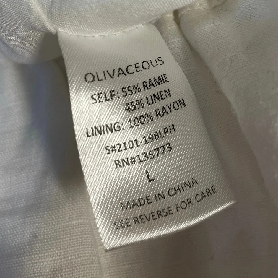 Olivaceous White Linen Cowrie Shell Drawstring Ruffle Wide Leg  Summer Shorts L - Image 6