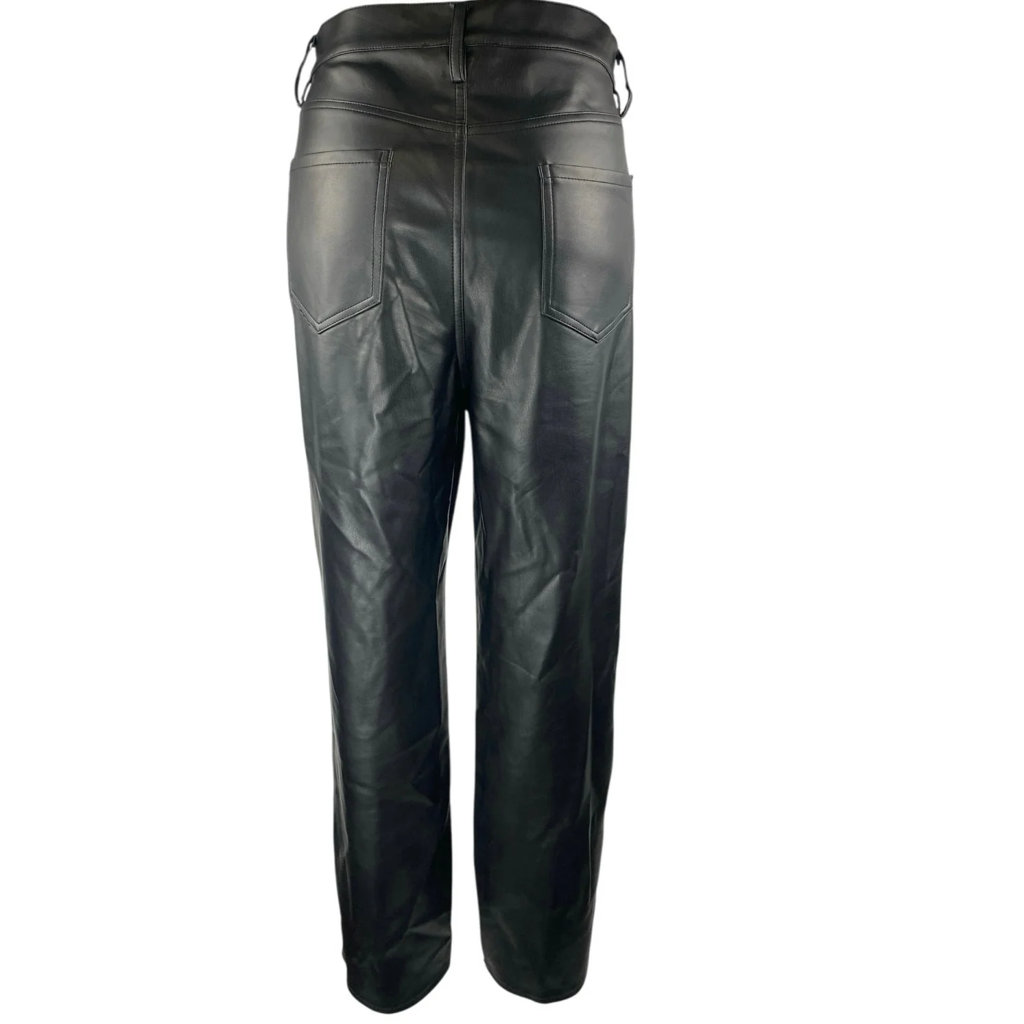 Olivaceous Women's Black Faux Leather Vegan Straight Trousers Pants Size L - Image 3