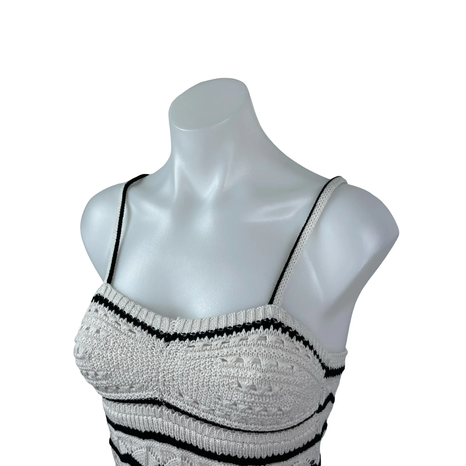 Olive + Oak White Black Crochet Knit Bustier Sleeveless Cami Crop Tank Top XS - Image 2