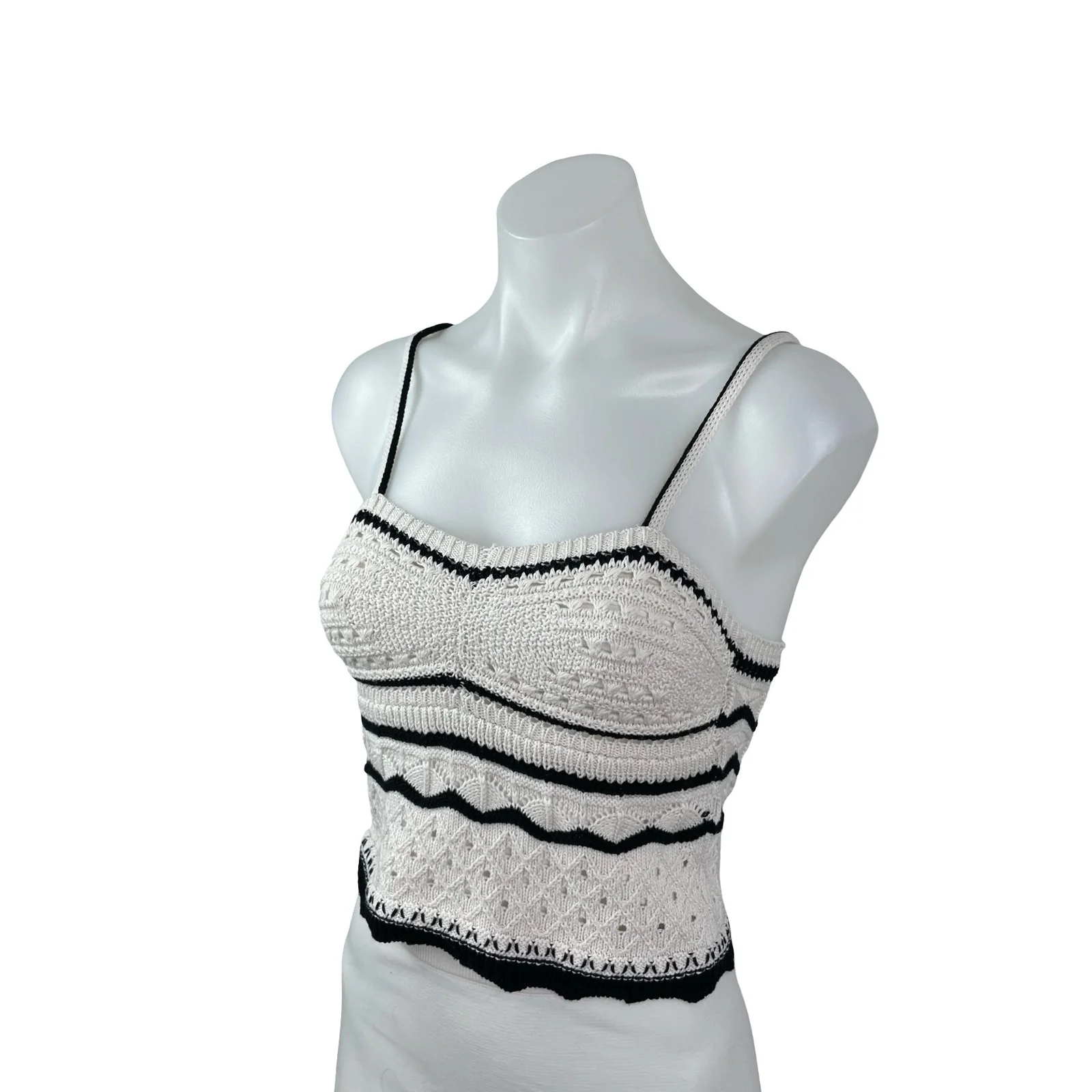 Olive + Oak White Black Crochet Knit Bustier Sleeveless Cami Crop Tank Top XS - Image 3