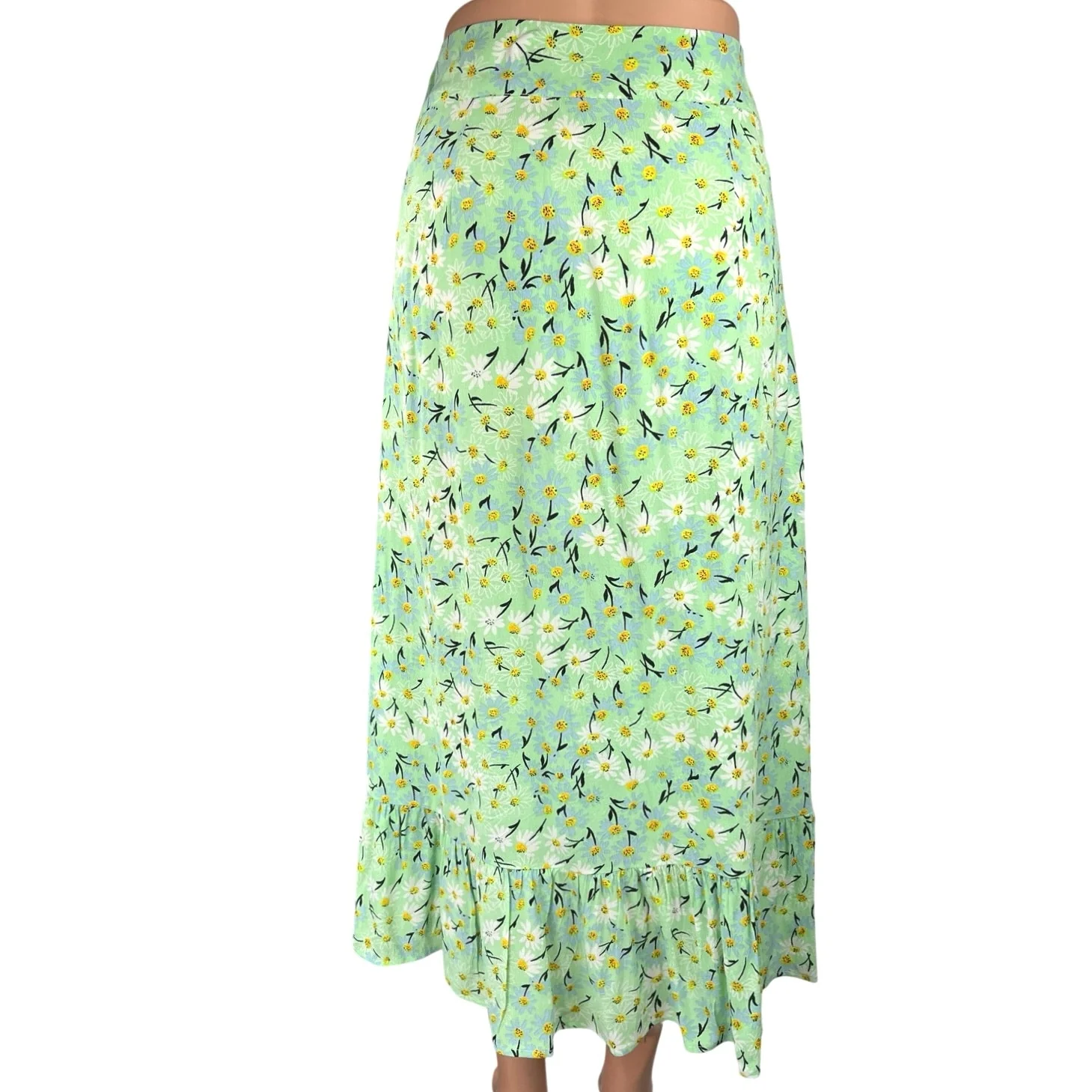 Oliver Bonas Women's Green Floral High Waisted Ruffle A Line Midi Skirt Size 6 - Image 3