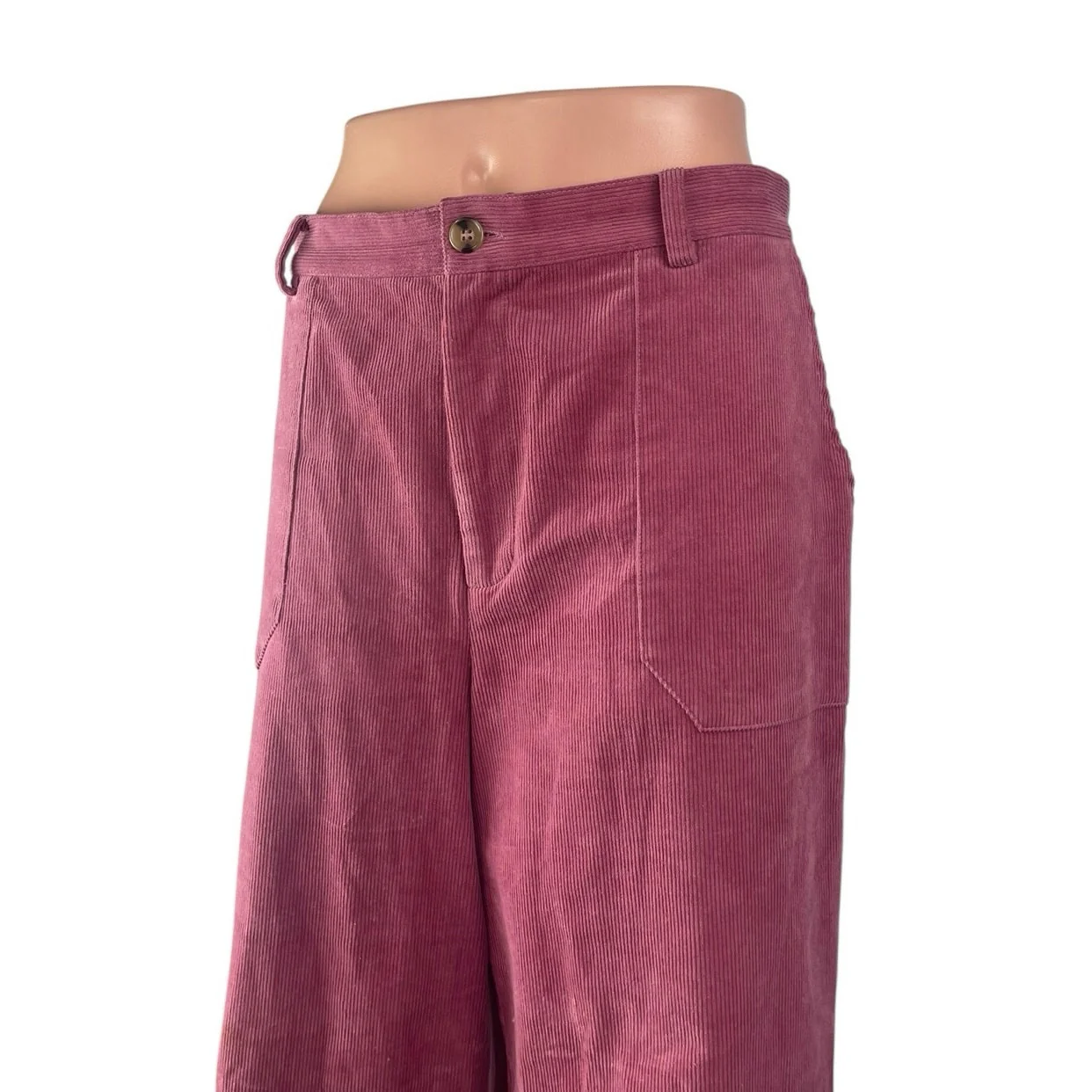 Oliver Bonas Womens Pink Purple Corduroy High Rise Wide Leg Trousers Pants Sz 10 - Image 3