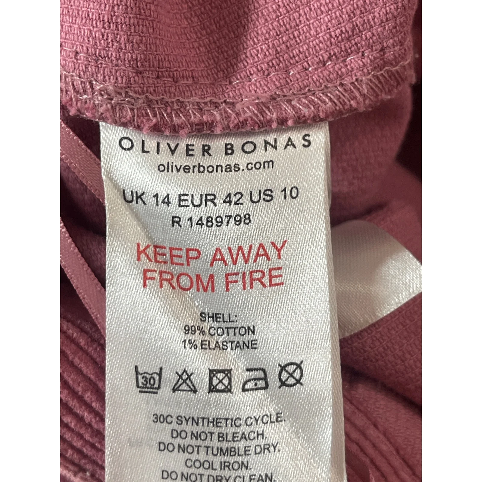 Oliver Bonas Womens Pink Purple Corduroy High Rise Wide Leg Trousers Pants Sz 10 - Image 4