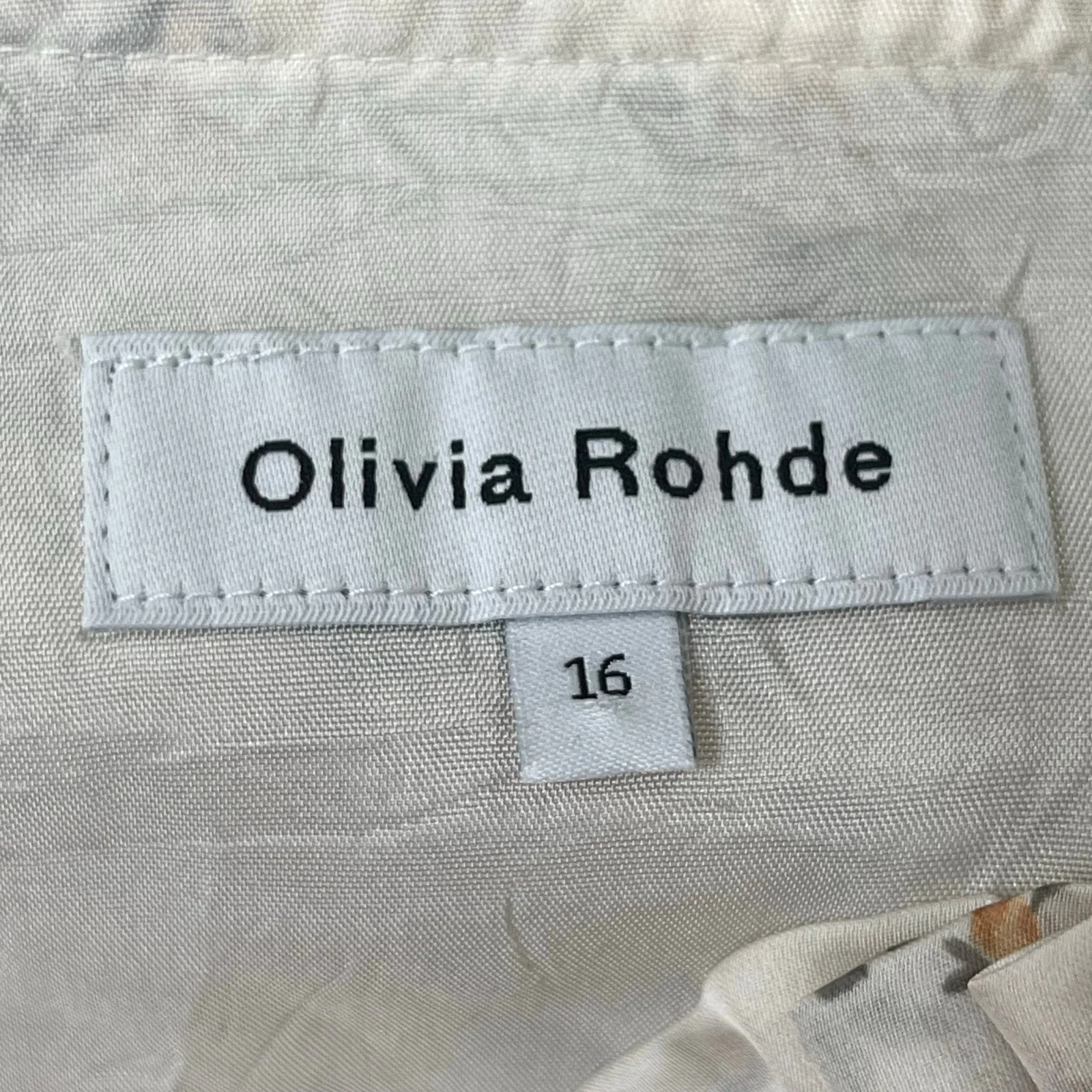 Olivia Rohde Beige Satin Floral Ruffle Long Sleeve Tiered Midi A-Line Dress 16 - Image 4