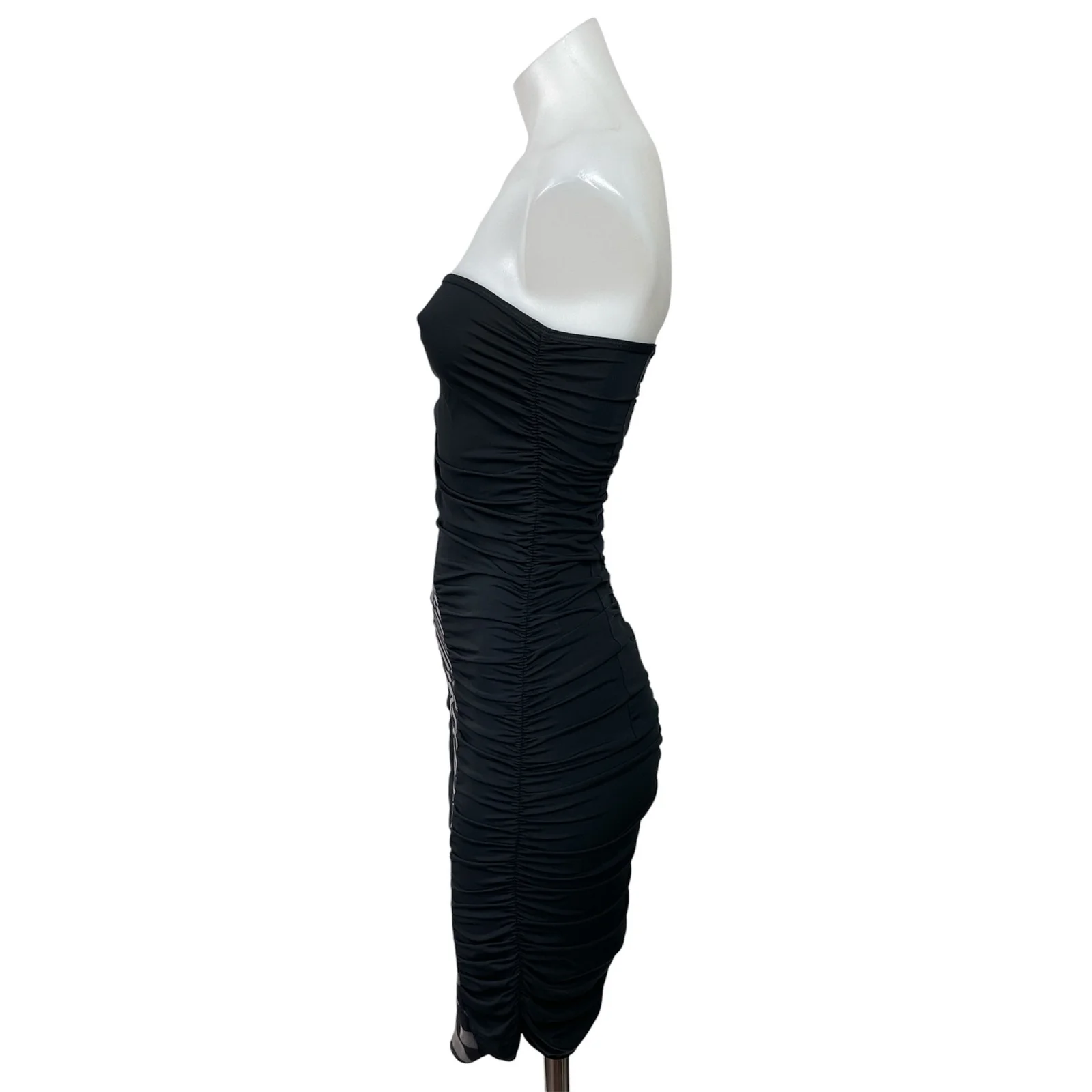 Omar Piragino Black One Shoulder Bandeau Tube Ruched Mini Bodycon Dress Size M - Image 2