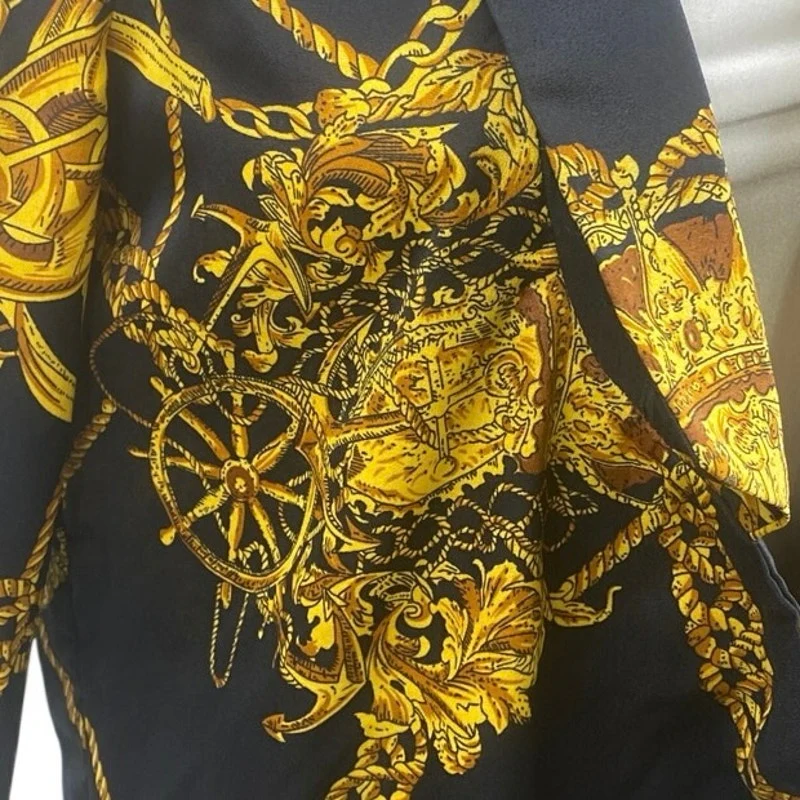 One Way Black Gold Graphic Print 3/4 Sleeve Single Breasted Blazer Coat Jacket S - Image 2