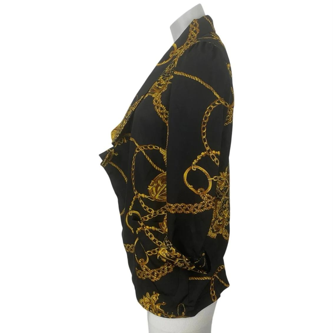 One Way Black Gold Graphic Print 3/4 Sleeve Single Breasted Blazer Coat Jacket S - Image 3