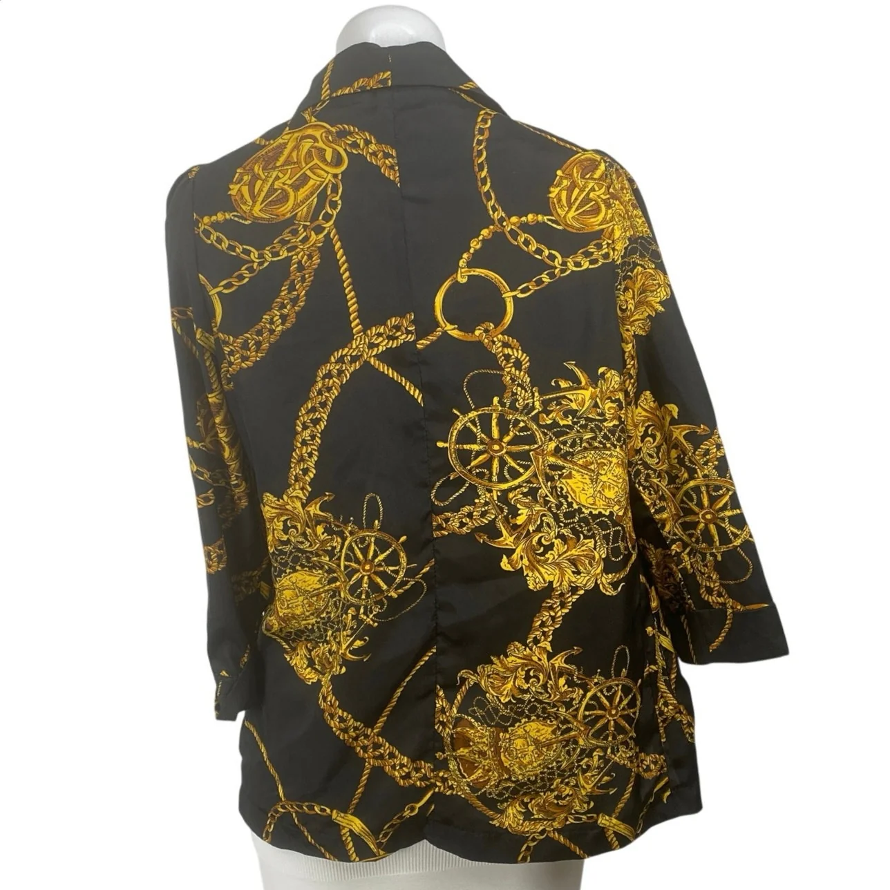 One Way Black Gold Graphic Print 3/4 Sleeve Single Breasted Blazer Coat Jacket S - Image 4