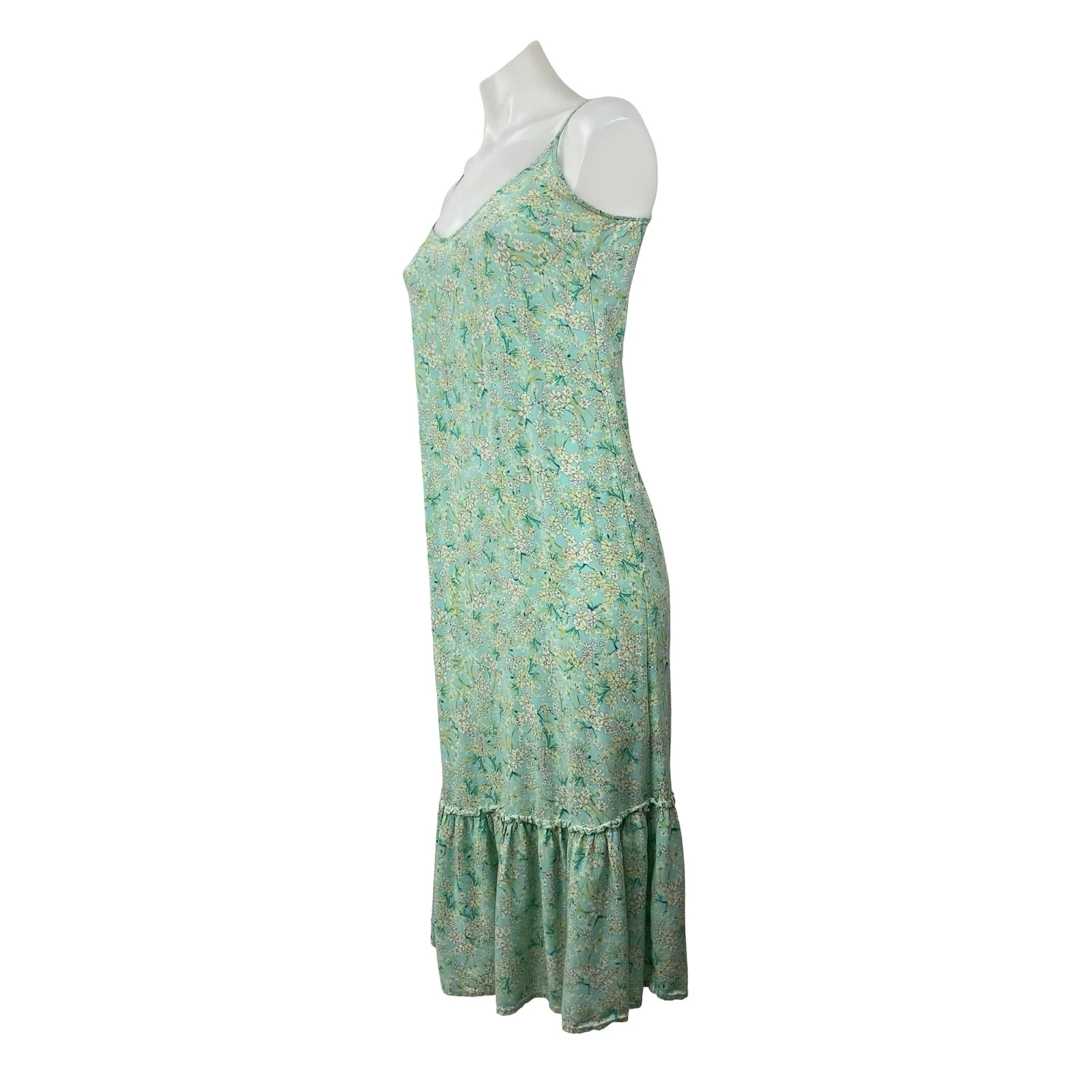 O'Neill Green Floral Sleeveless Drop Waist Ruffle Pleated Tank Midi Dress Sz XS - Image 2