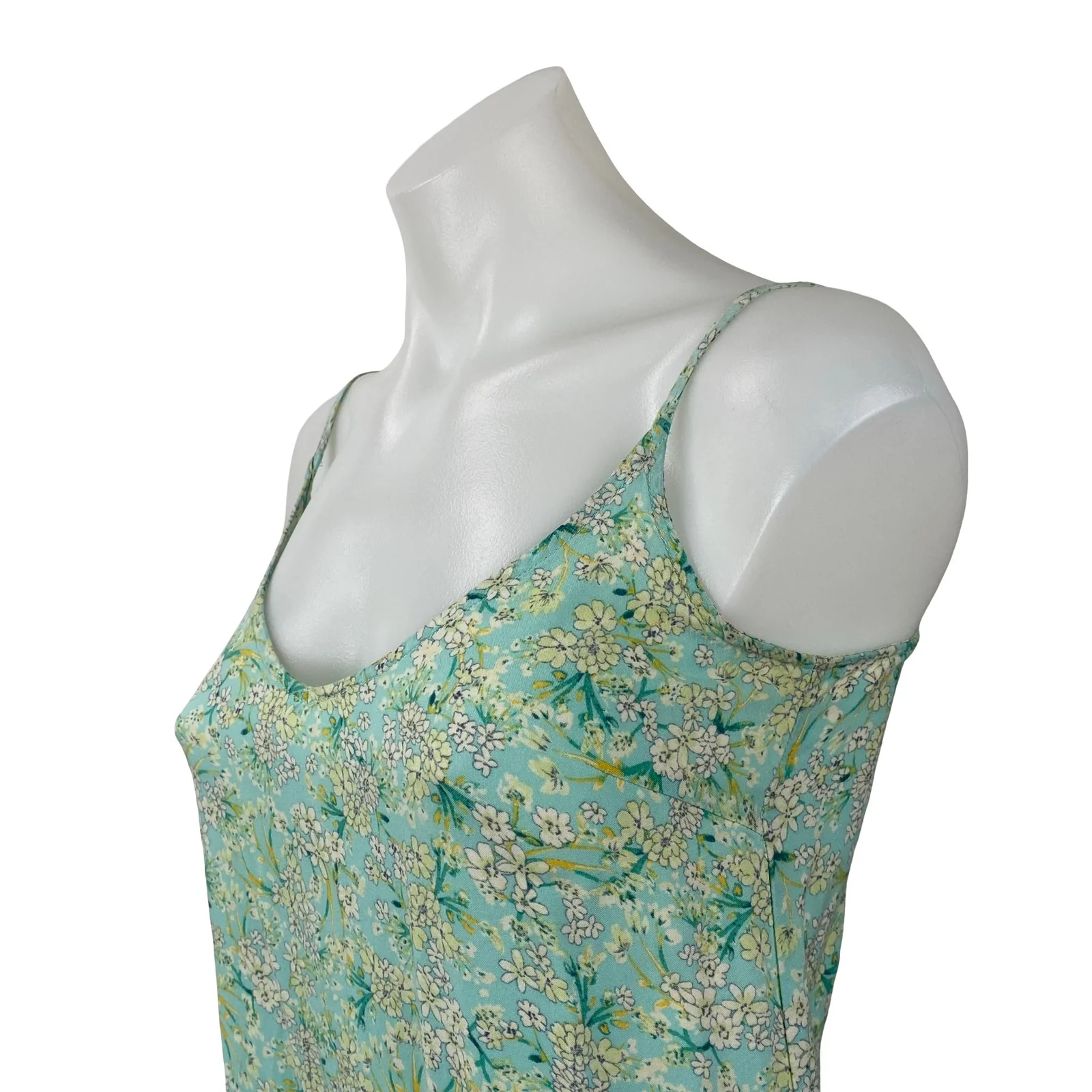 O'Neill Green Floral Sleeveless Drop Waist Ruffle Pleated Tank Midi Dress Sz XS - Image 3