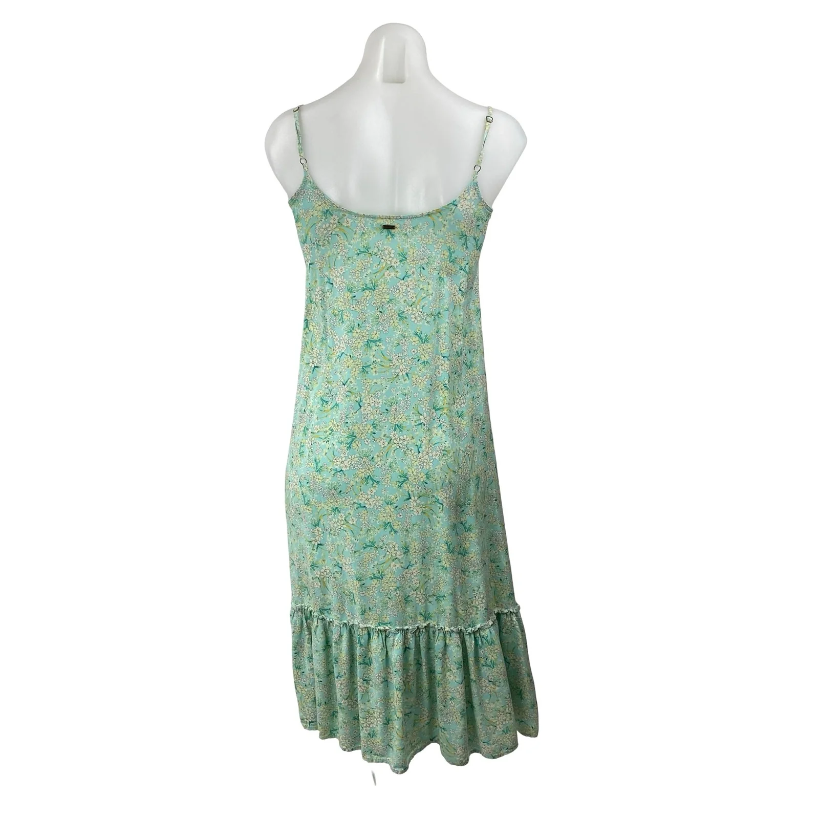 O'Neill Green Floral Sleeveless Drop Waist Ruffle Pleated Tank Midi Dress Sz XS - Image 4