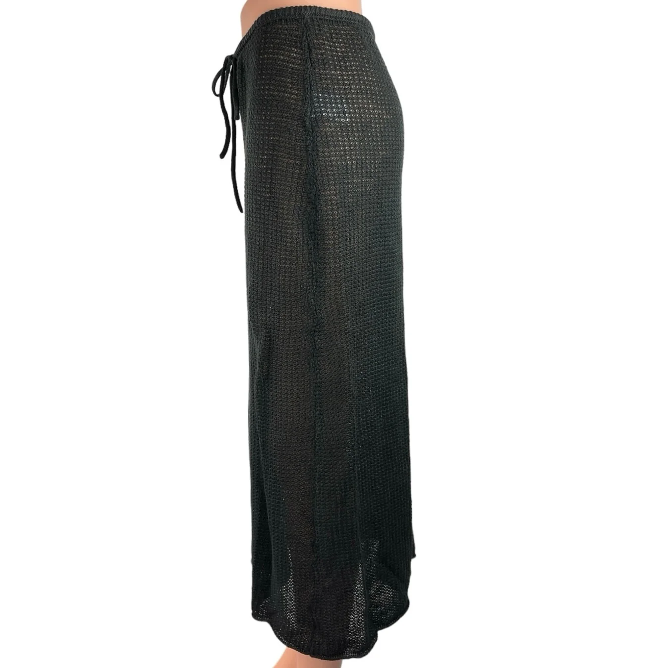 Onia Black 100% Linen Knit Drawstring Low Rise Semi Sheer Pull On Midi Skirt S - Image 5