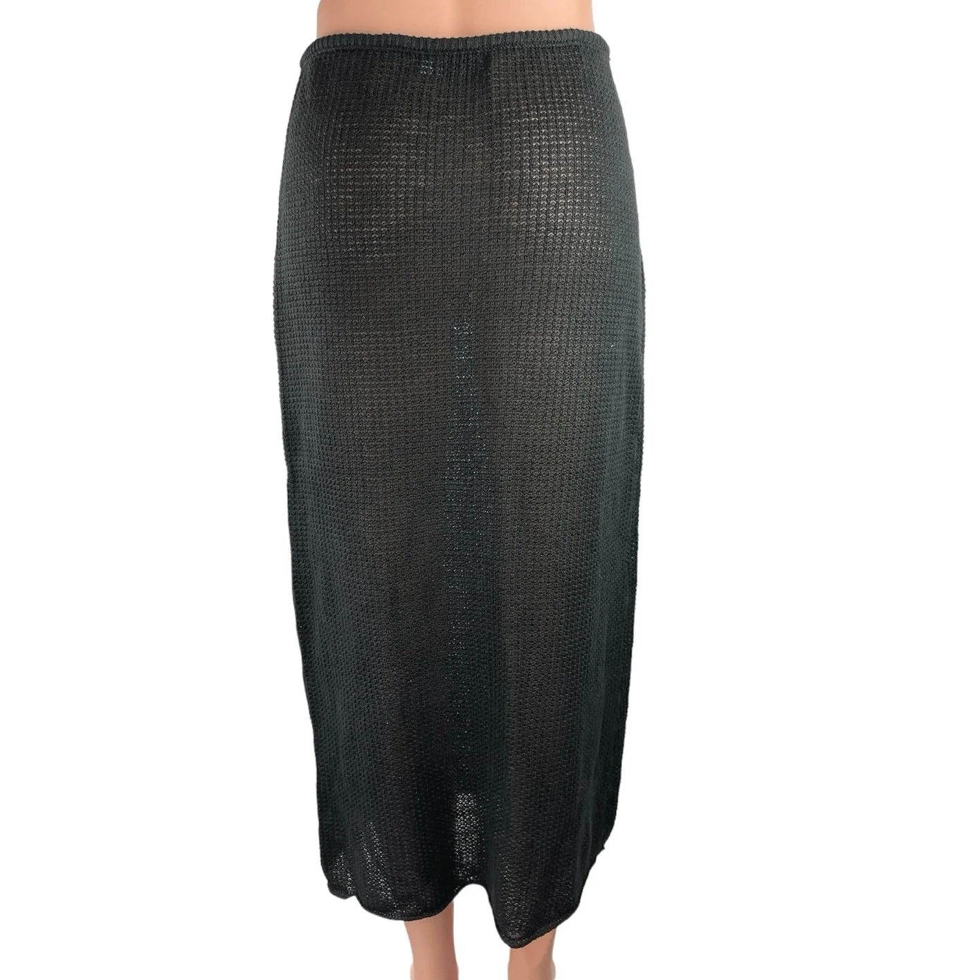 Onia Black 100% Linen Knit Drawstring Low Rise Semi Sheer Pull On Midi Skirt S - Image 6