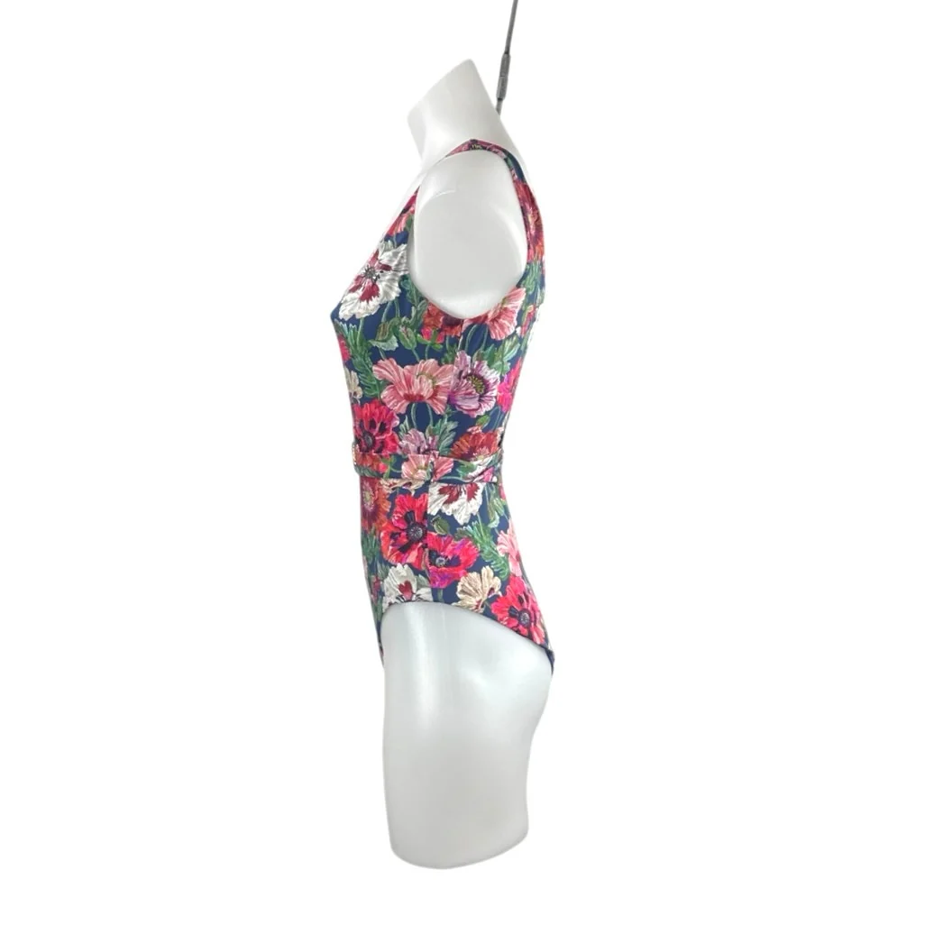 Onia Michelle Floral VNeck Sleeveless One Piece Belted Tank Swimsuit Swimwear XS - Image 2
