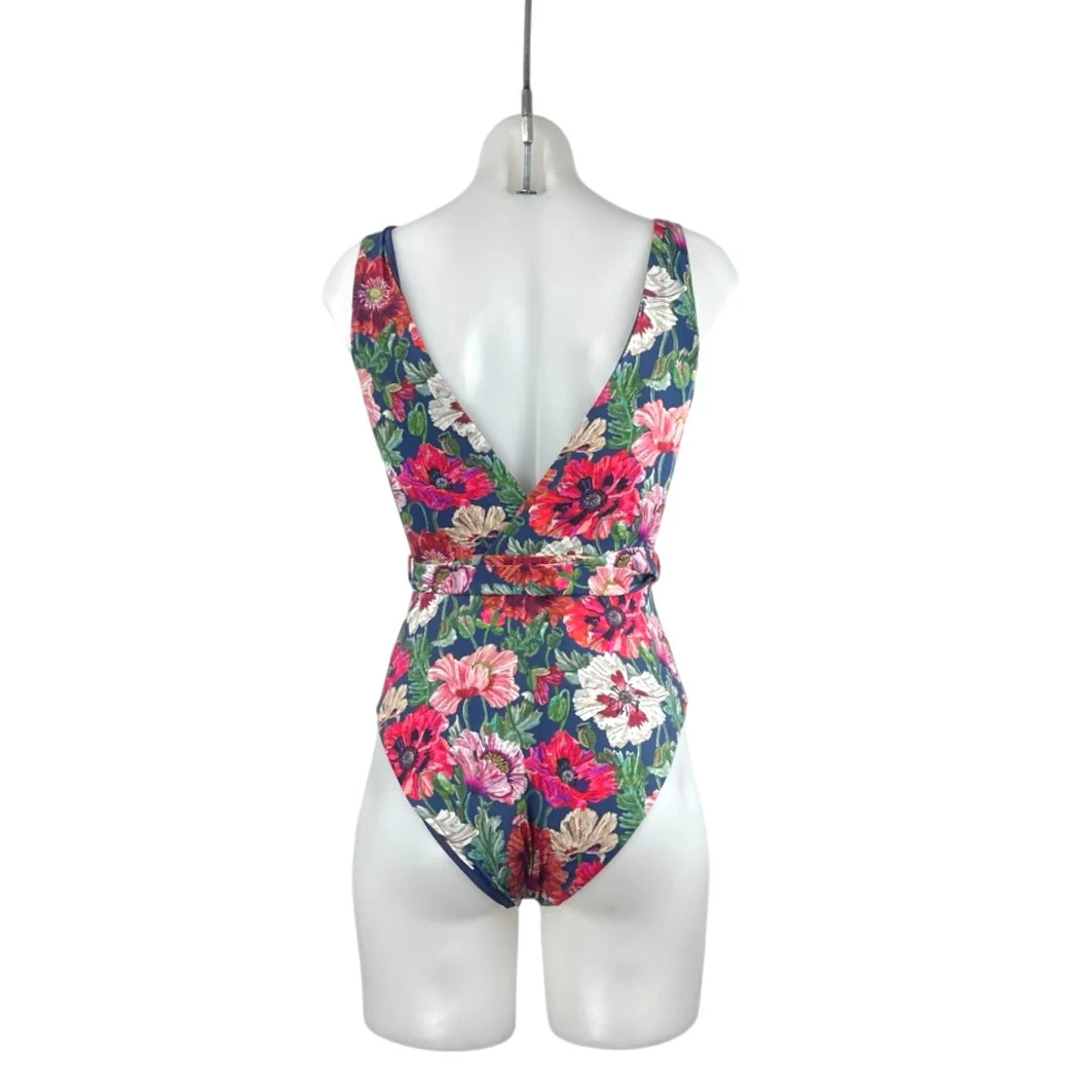 Onia Michelle Floral VNeck Sleeveless One Piece Belted Tank Swimsuit Swimwear XS - Image 3
